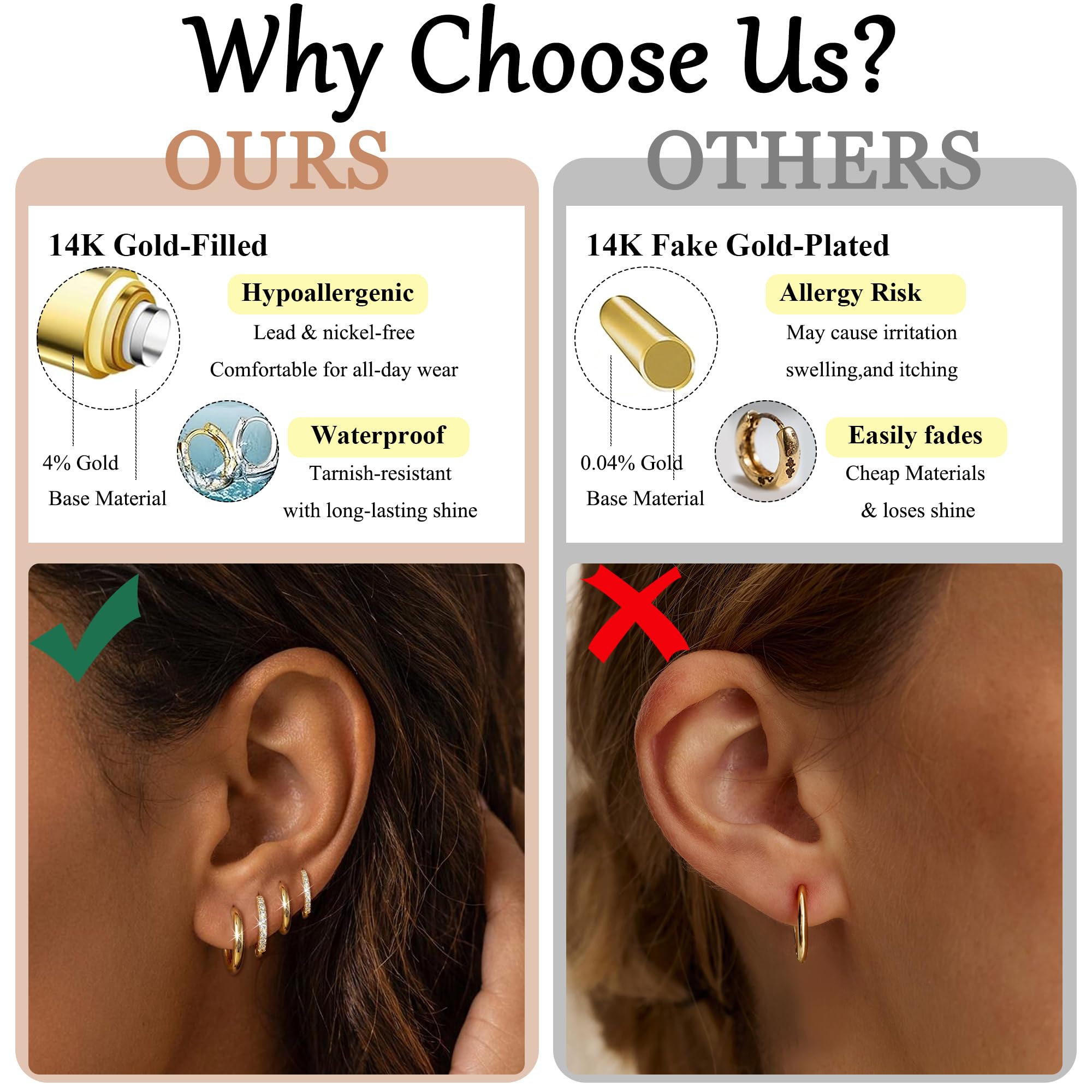 4 Pair Small Gold Hoop Earrings for Women Sensitive Ears - Hypoallergenic 14k Real Gold Plated Hoops Zirconia Cartilage Huggie Earrings Set Helix Piercing Earring Gold Jewelry for Women Gift thumbnail