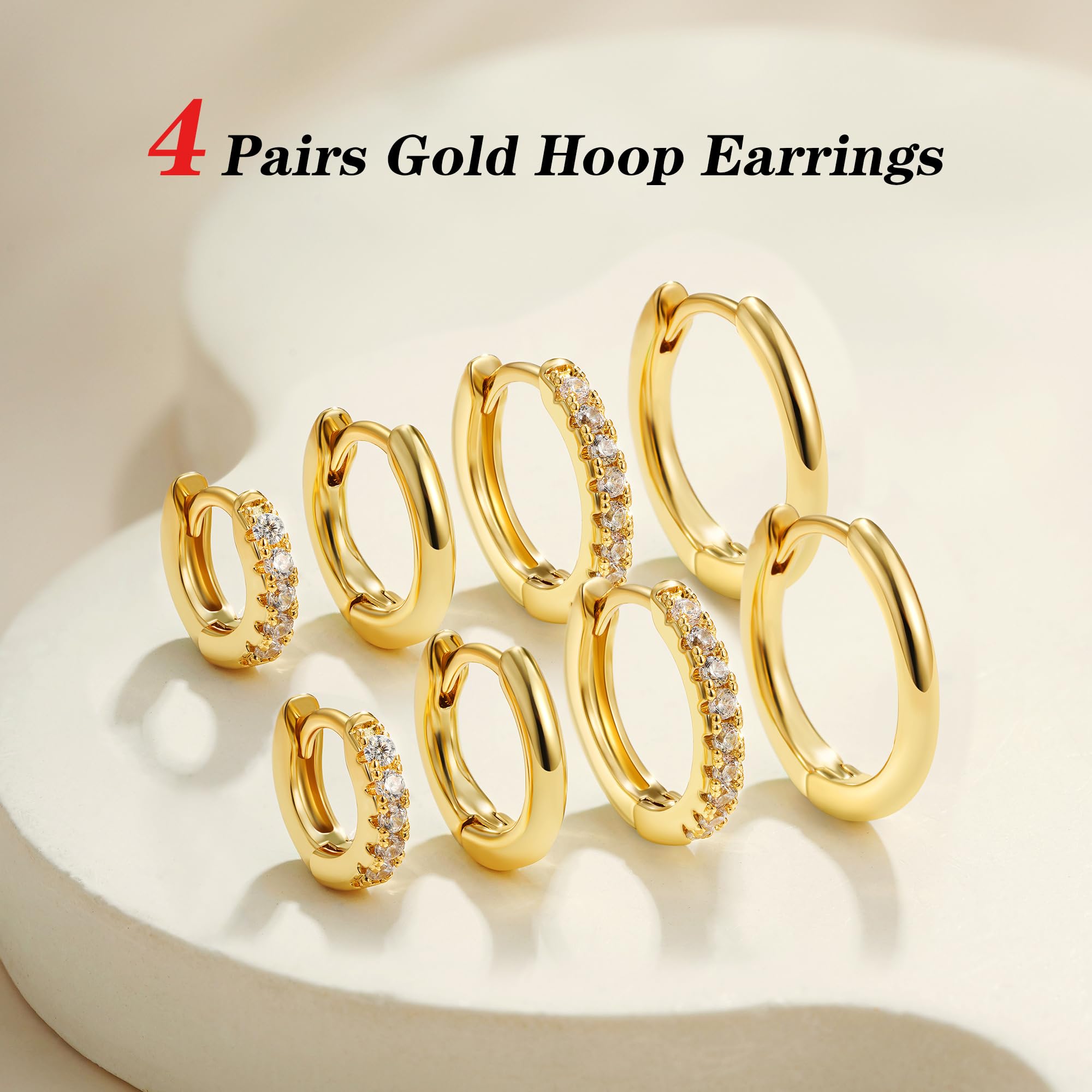 4 Pair Small Gold Hoop Earrings for Women Sensitive Ears - Hypoallergenic 14k Real Gold Plated Hoops Zirconia Cartilage Huggie Earrings Set Helix Piercing Earring Gold Jewelry for Women Gift thumbnail