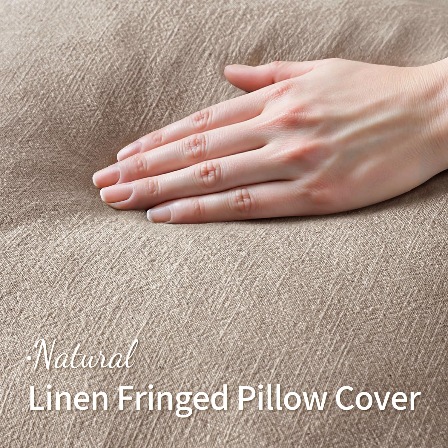 MIULEE Decorative Throw Pillow Covers Neutral Linen Fringe Throw Pillows Set of 2 Natural Linen Boho Farmhouse Cushion Covers with Tassels for Couch Sofa Bed Spring Home Decor 18x18 Inch thumbnail