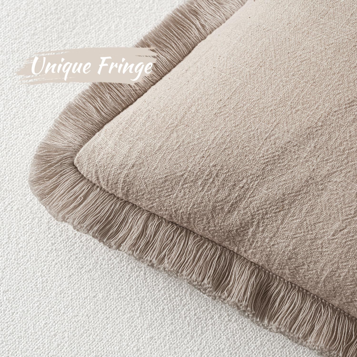 MIULEE Decorative Throw Pillow Covers Neutral Linen Fringe Throw Pillows Set of 2 Natural Linen Boho Farmhouse Cushion Covers with Tassels for Couch Sofa Bed Spring Home Decor 18x18 Inch thumbnail