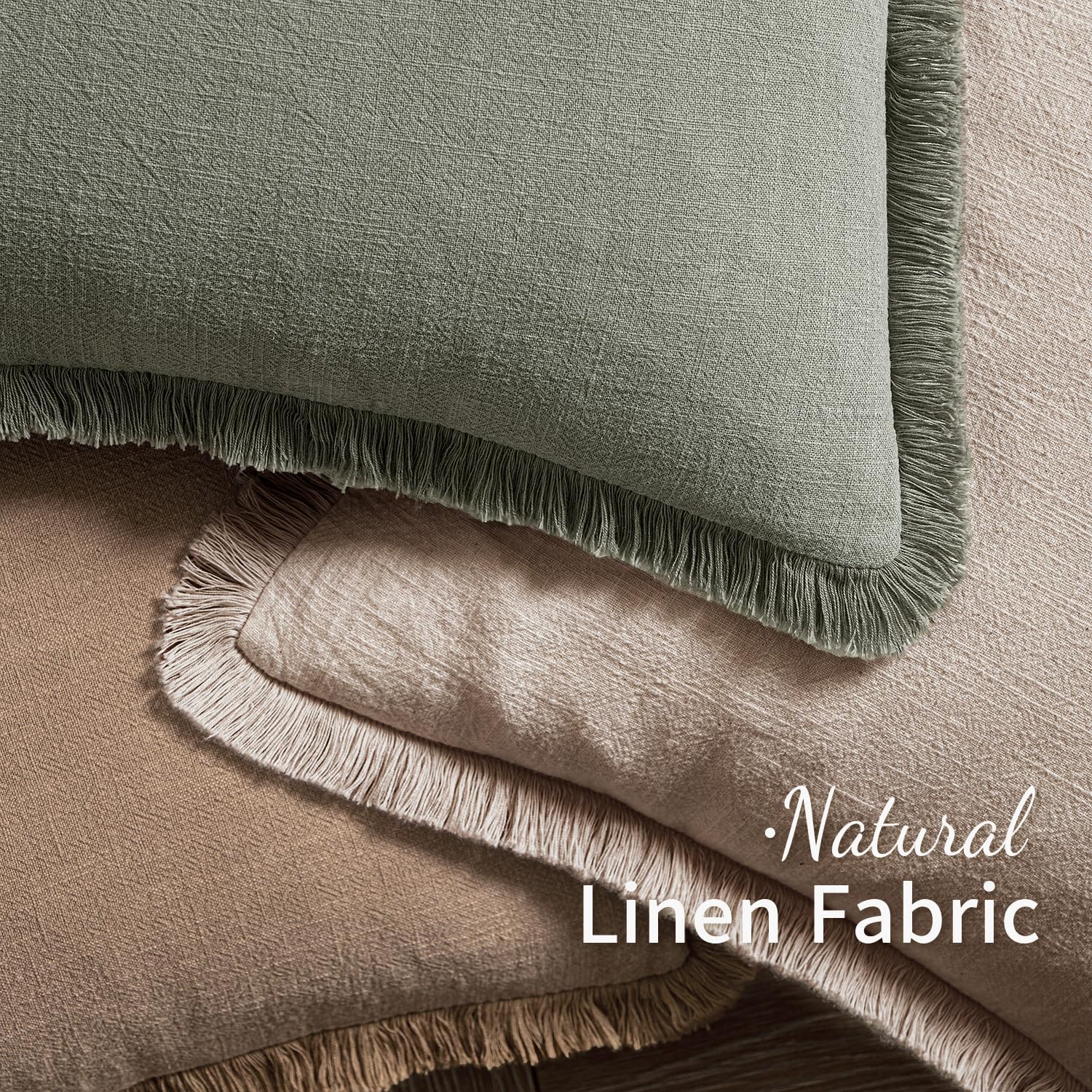 MIULEE Decorative Throw Pillow Covers Neutral Linen Fringe Throw Pillows Set of 2 Natural Linen Boho Farmhouse Cushion Covers with Tassels for Couch Sofa Bed Spring Home Decor 18x18 Inch thumbnail