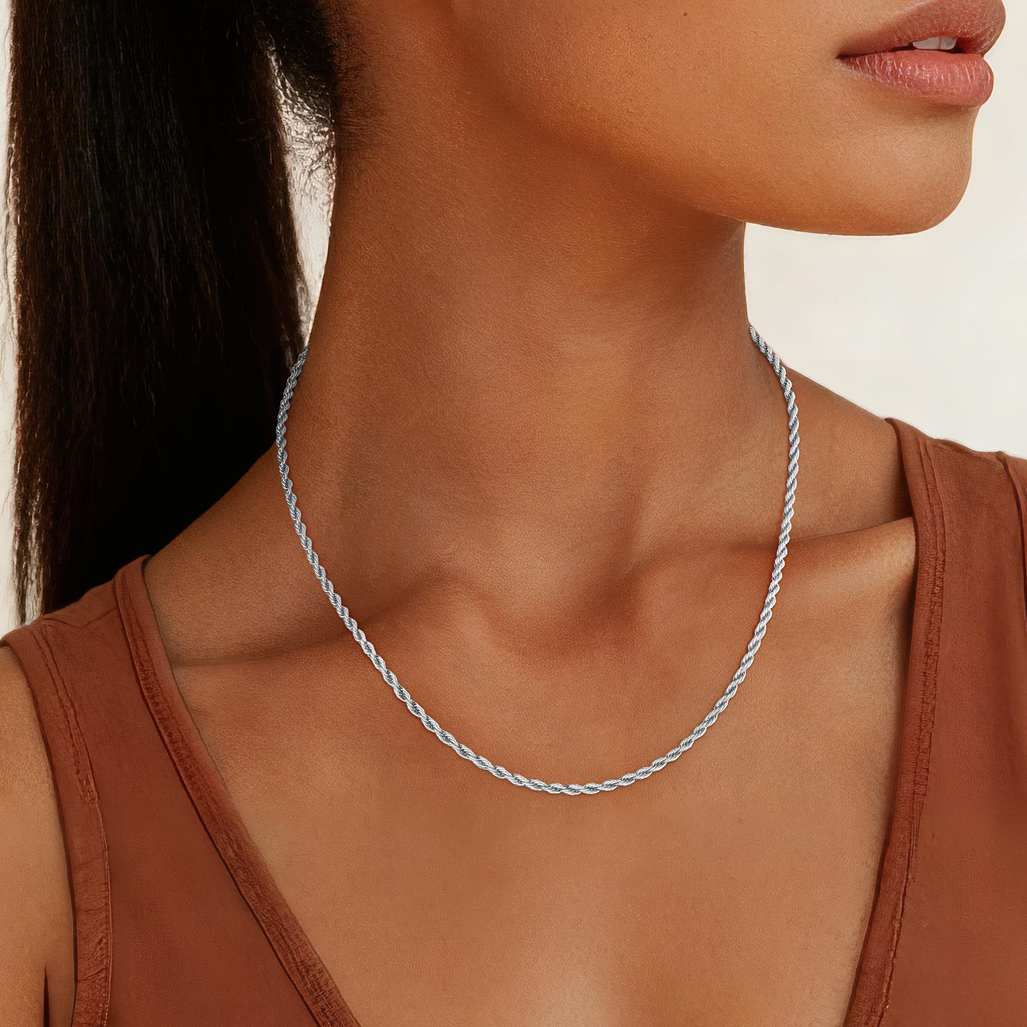 1.5mm 2mm Rope Chain 925 Sterling Silver Chain Necklace for Women, Durable Sturdy Women's Chains Necklace, 16 18 20 22 24 26 Inch thumbnail