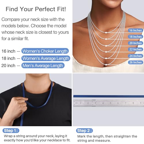 1.5mm 2mm Rope Chain 925 Sterling Silver Chain Necklace for Women, Durable Sturdy Women's Chains Necklace, 16 18 20 22 24 26 Inch thumbnail