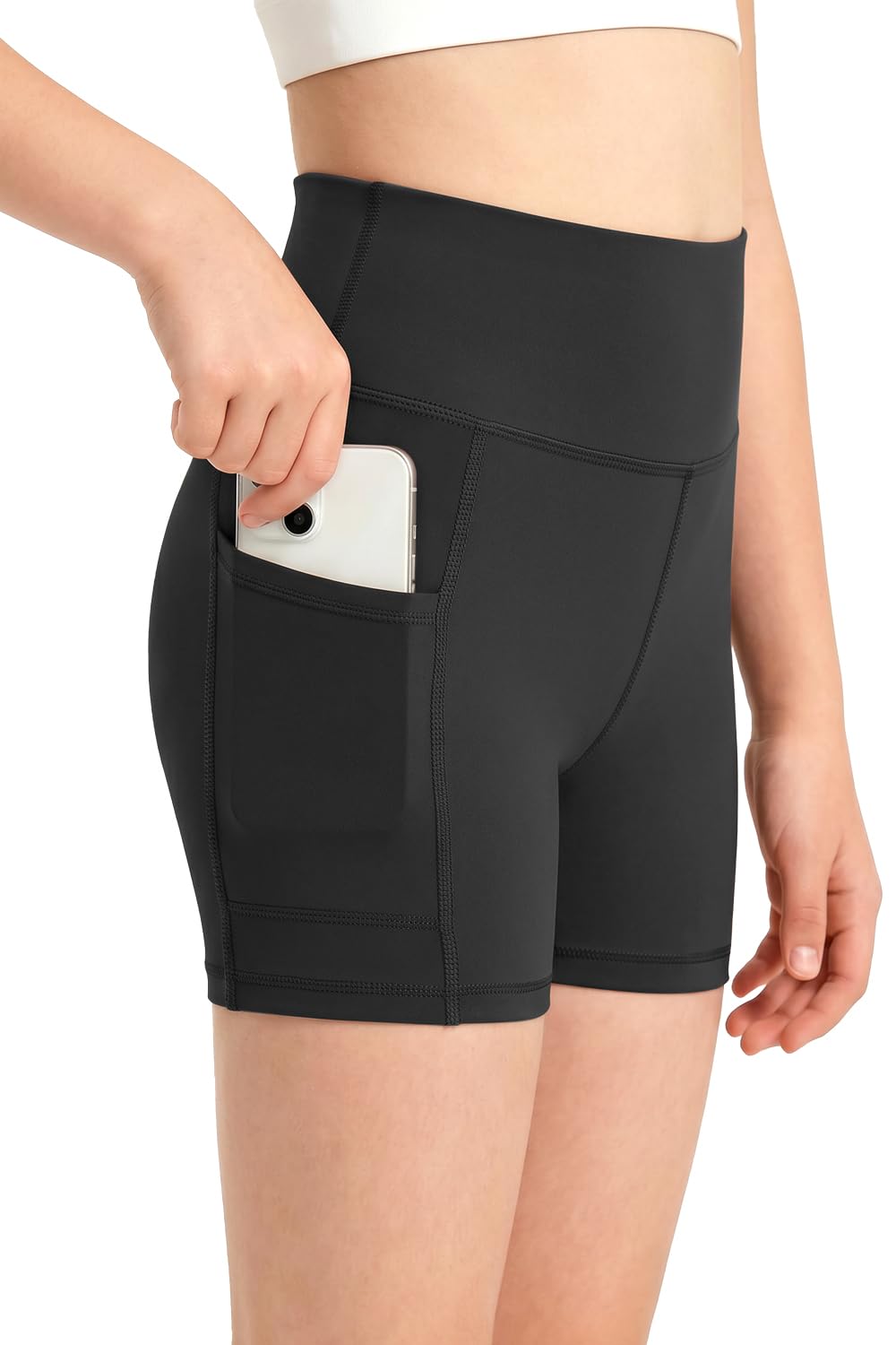 Girls 3.5" Athletic Bike Shorts with Pockets Soft High Waisted 5-16Y | Biker Running Volleyball Gymnastics Dance Gym Cheer Workout Yoga Compression Shorts, Spandex Butter Soft Under Dress Shorts
