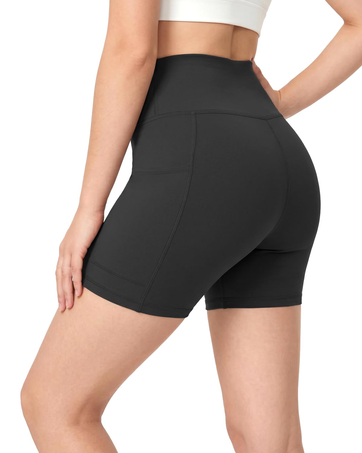 Girls 3.5" Athletic Bike Shorts with Pockets Soft High Waisted 5-16Y | Biker Running Volleyball Gymnastics Dance Gym Cheer Workout Yoga Compression Shorts, Spandex Butter Soft Under Dress Shorts thumbnail