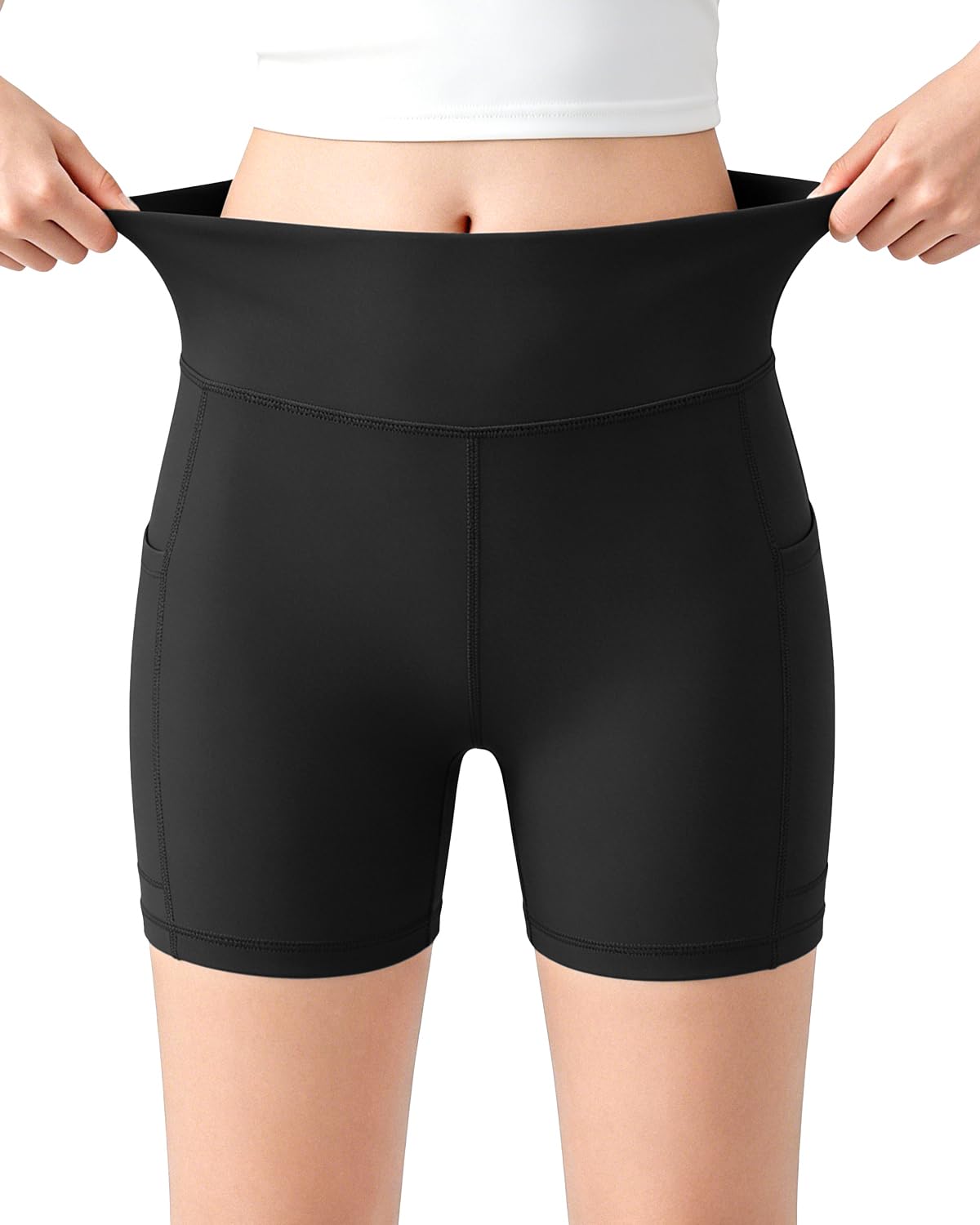 Girls 3.5" Athletic Bike Shorts with Pockets Soft High Waisted 5-16Y | Biker Running Volleyball Gymnastics Dance Gym Cheer Workout Yoga Compression Shorts, Spandex Butter Soft Under Dress Shorts thumbnail