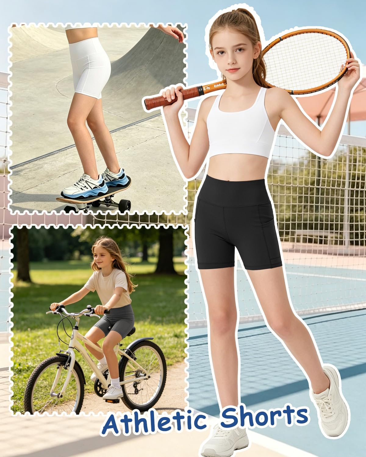 Girls 3.5" Athletic Bike Shorts with Pockets Soft High Waisted 5-16Y | Biker Running Volleyball Gymnastics Dance Gym Cheer Workout Yoga Compression Shorts, Spandex Butter Soft Under Dress Shorts thumbnail