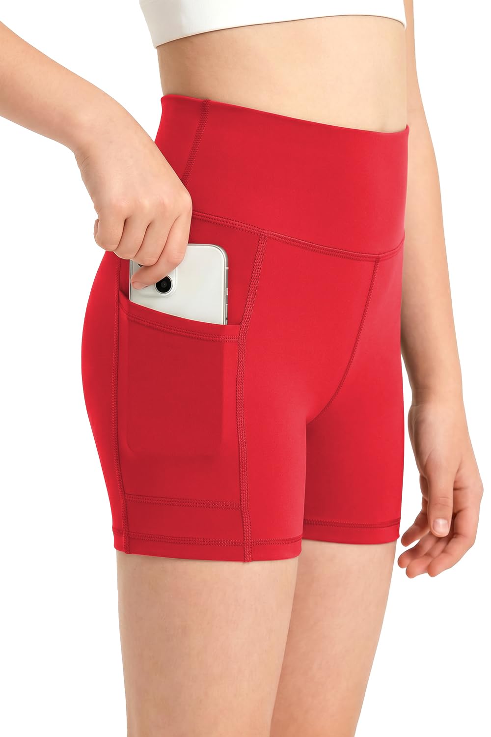 Girls 3.5" Athletic Bike Shorts with Pockets Soft High Waisted 5-16Y | Biker Running Volleyball Gymnastics Dance Gym Cheer Workout Yoga Compression Shorts, Spandex Butter Soft Under Dress Shorts thumbnail