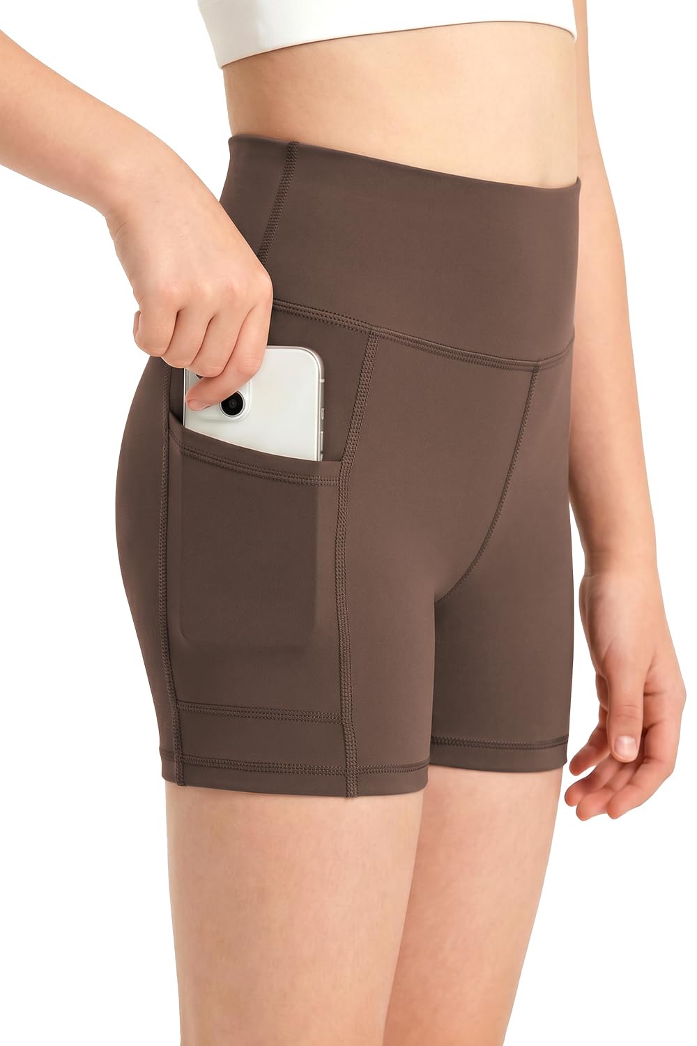 Girls 3.5" Athletic Bike Shorts with Pockets Soft High Waisted 5-16Y | Biker Running Volleyball Gymnastics Dance Gym Cheer Workout Yoga Compression Shorts, Spandex Butter Soft Under Dress Shorts thumbnail