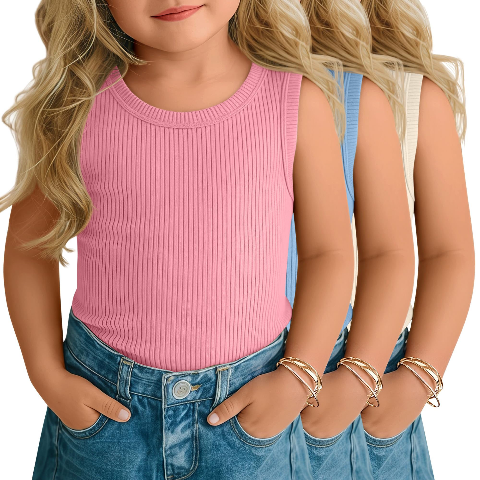 3 Pack Baby Girl's Tank Tops 18M-5T Toddler Ribbed Camisole Sleeveless Crew Neck Shirts Basic Summer Undershirts