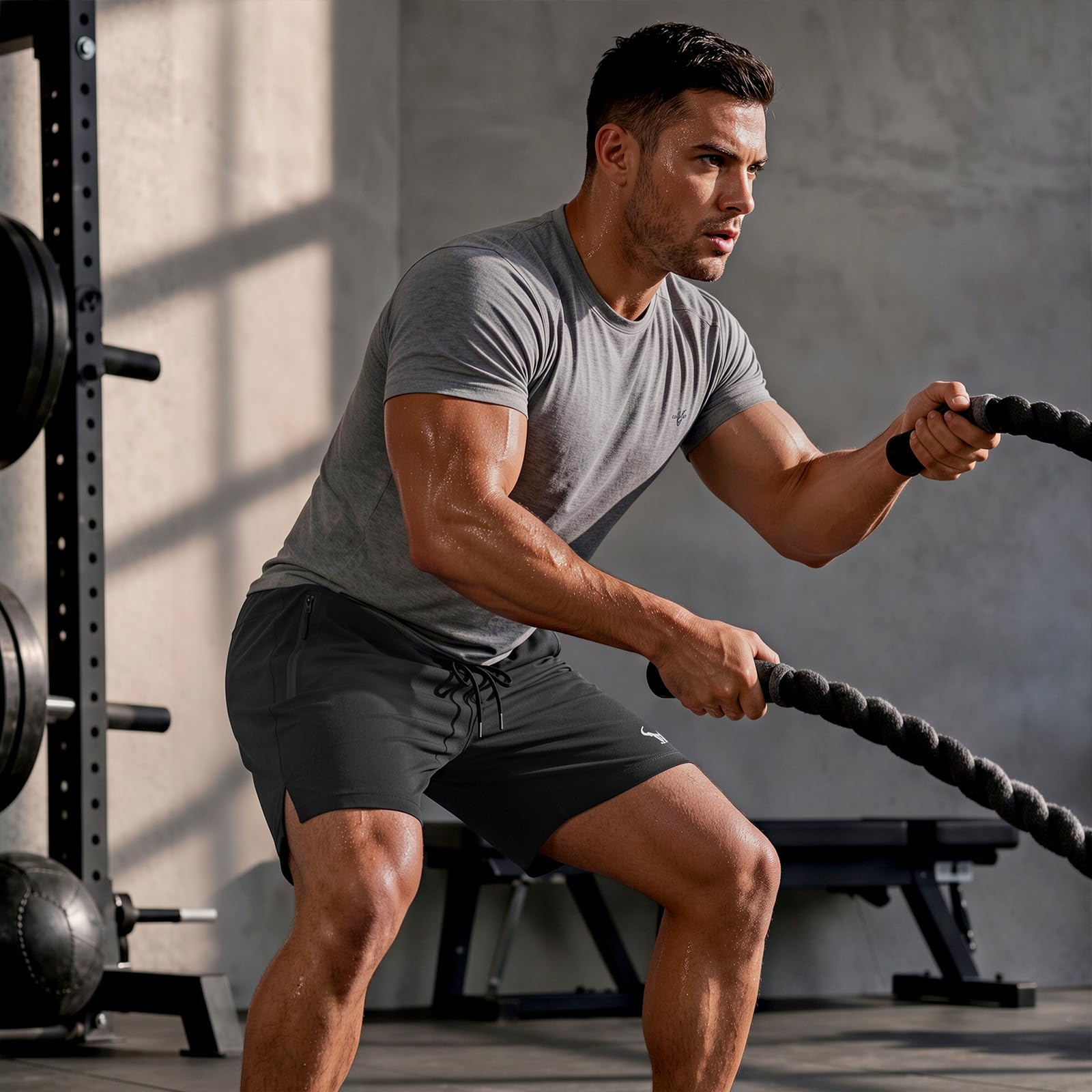 BULLIANT Stretch Athletic Shorts for Men Gym Running Workout-Zipper Pocket | 4Ways-stretch Fit | Wider Waistband | Breathable Moisture Wicking Yarn | Regular Fit thumbnail