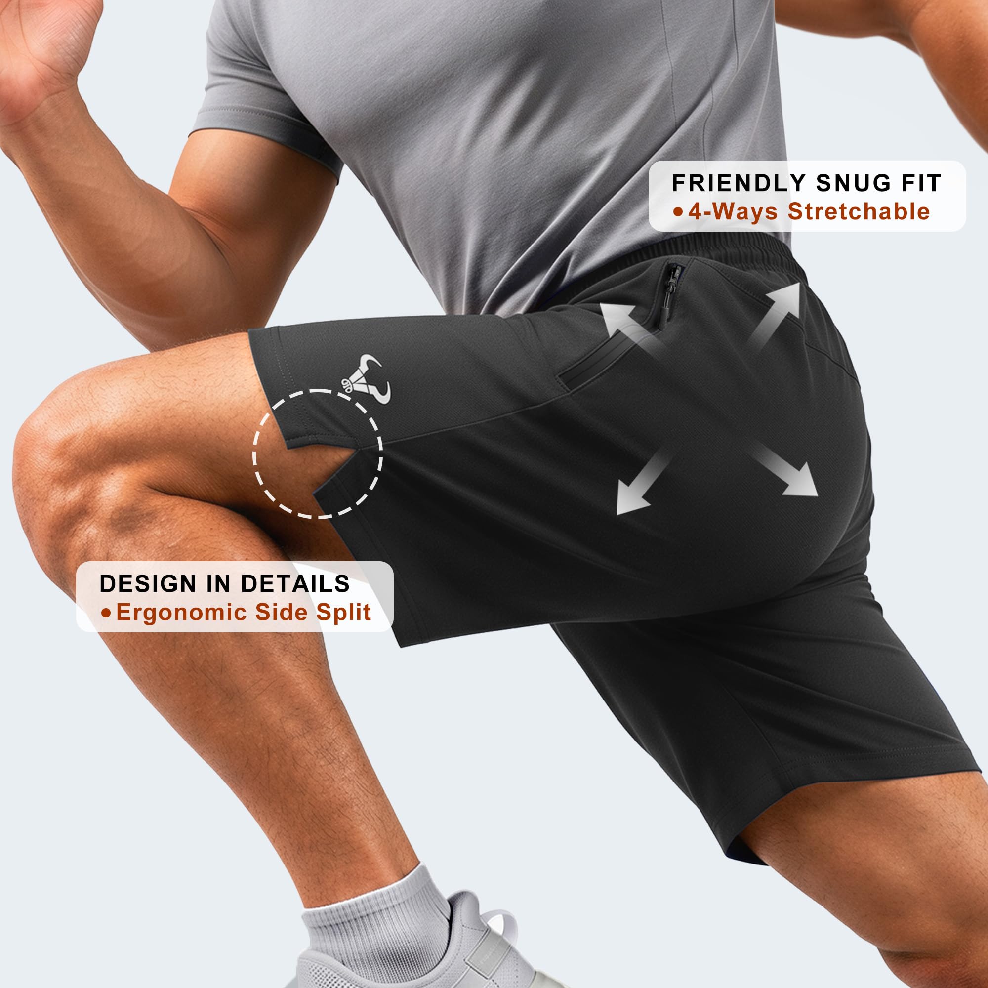BULLIANT Stretch Athletic Shorts for Men Gym Running Workout-Zipper Pocket | 4Ways-stretch Fit | Wider Waistband | Breathable Moisture Wicking Yarn | Regular Fit thumbnail
