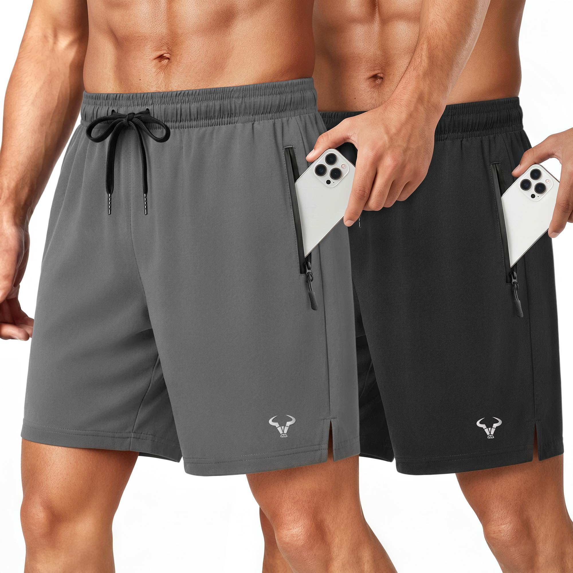 BULLIANT Men Stretch Athletic Running Gym Shorts 2Pack-Zipper Pocket | 4Ways-stretch Fit | Wider Waistband | Breathable Moisture Wicking Yarn | Regular Fit | Sports Gym Exercise