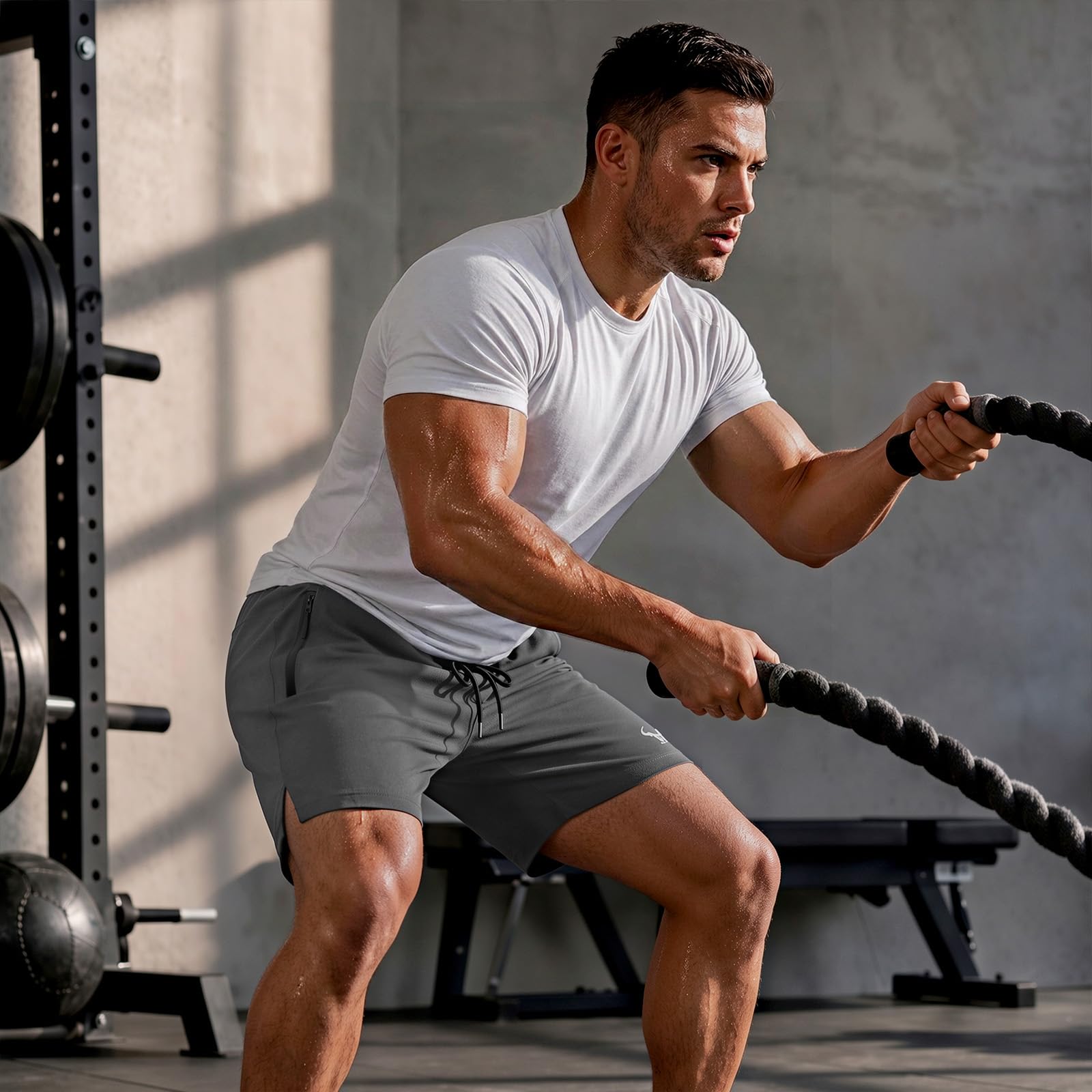 BULLIANT Men Stretch Athletic Running Gym Shorts 2Pack-Zipper Pocket | 4Ways-stretch Fit | Wider Waistband | Breathable Moisture Wicking Yarn | Regular Fit | Sports Gym Exercise thumbnail