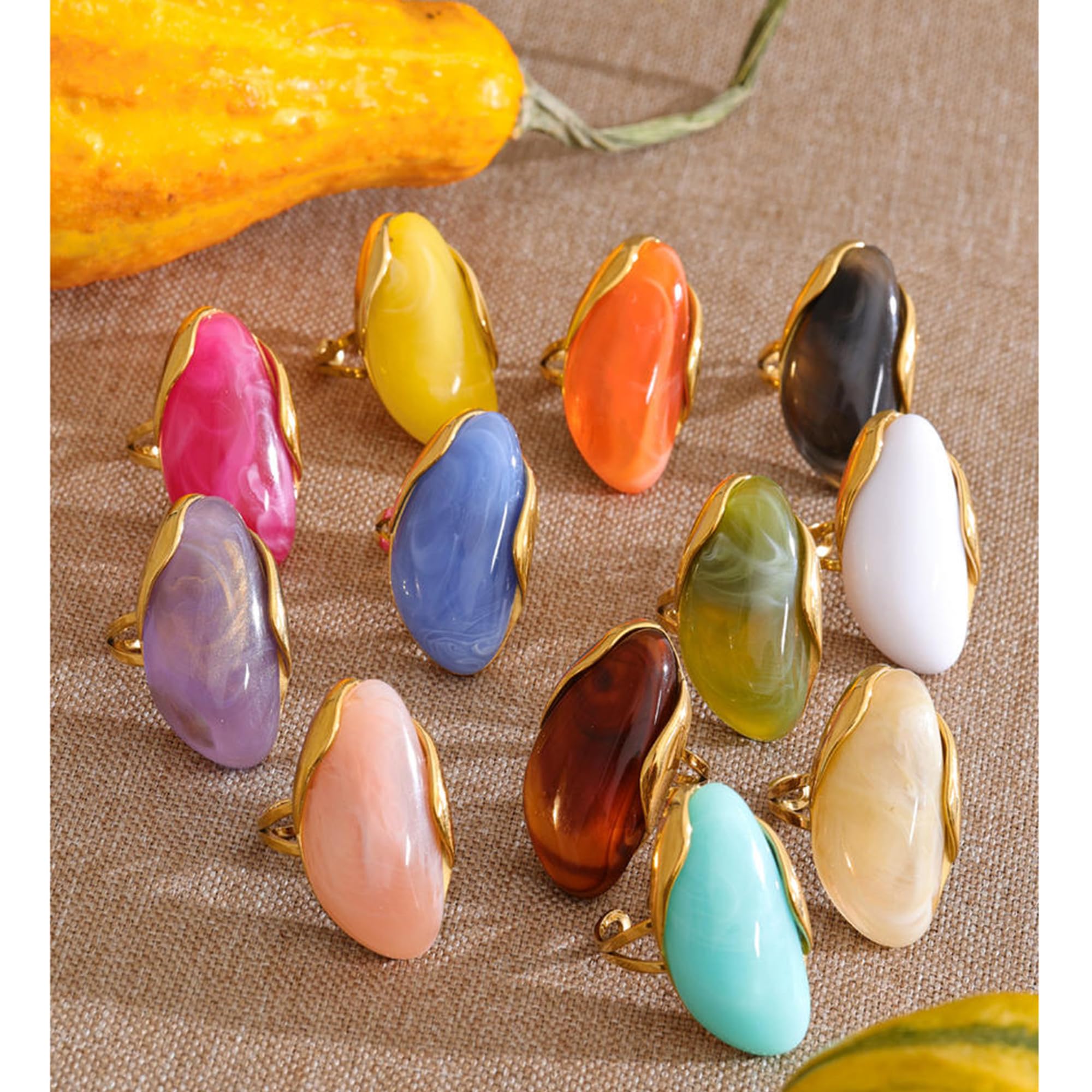 Mchic Colorful Chunky Statement Ring for Women: Boho Large Oval Acrylic Finger Ring Stainless Steel Adjustable Beach Summer Y2K Handmade Jewelry Gift for Women thumbnail