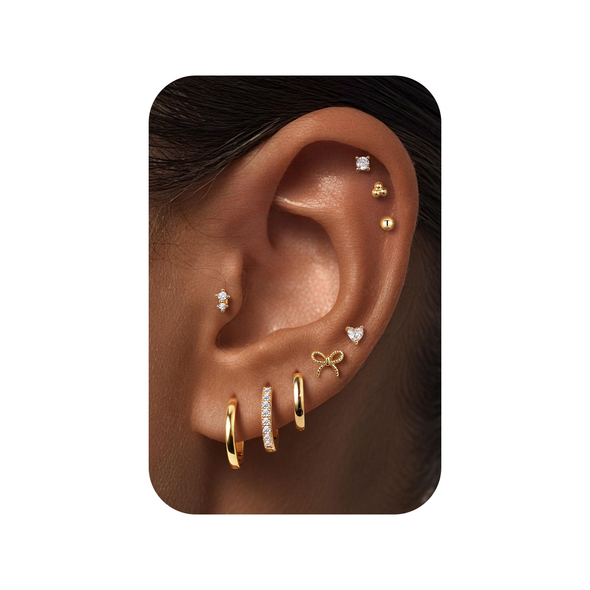M MOOHAM Hypoallergenic Flat Back Earring Stack for Women Teen Girls, 14K Gold Plated Small Huggie Hoop Earrings Trendy Dainty Gold Cartilage Stud Earring Stacks Set Jewelry Gifts for Women Girls