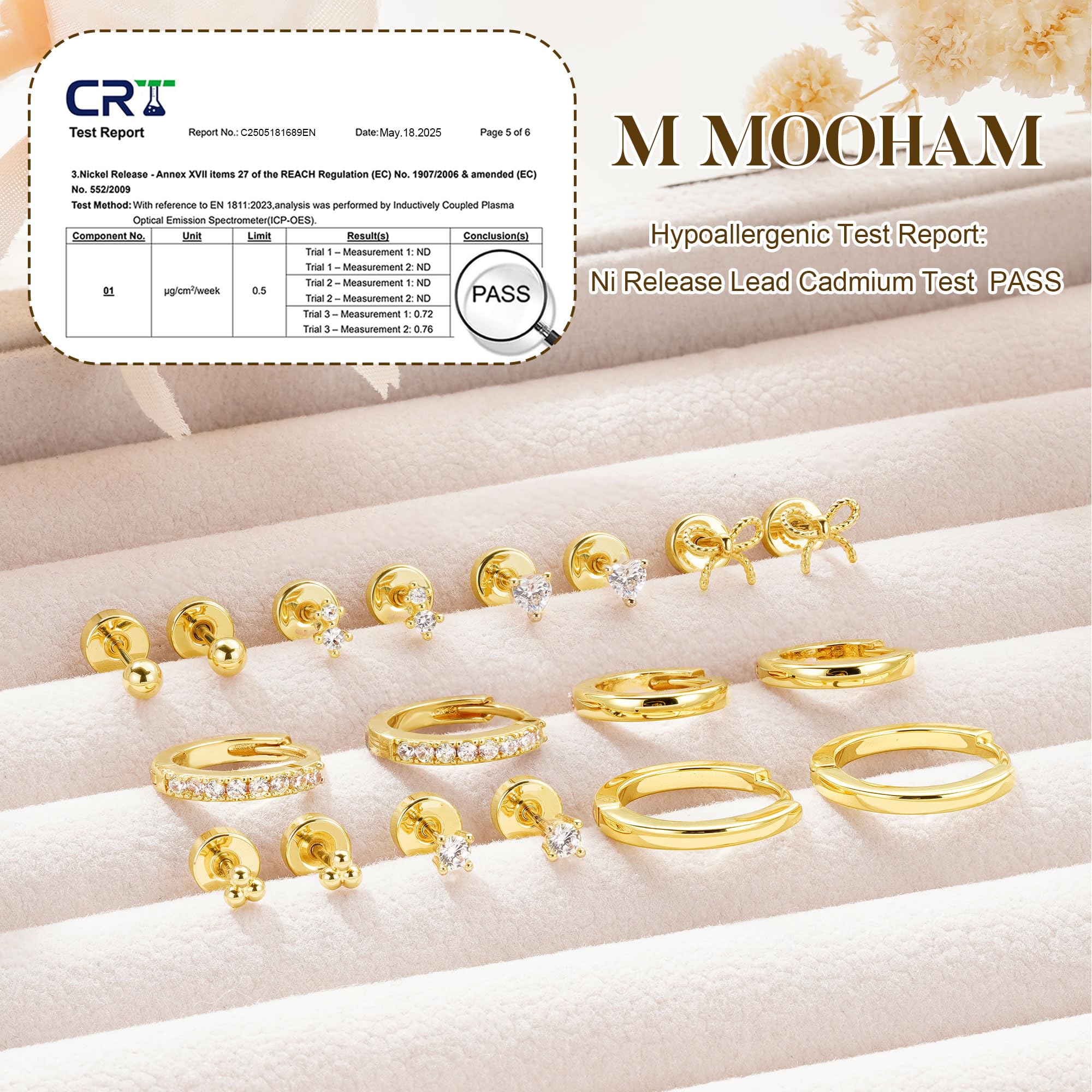 M MOOHAM Hypoallergenic Flat Back Earring Stack for Women Teen Girls, 14K Gold Plated Small Huggie Hoop Earrings Trendy Dainty Gold Cartilage Stud Earring Stacks Set Jewelry Gifts for Women Girls thumbnail