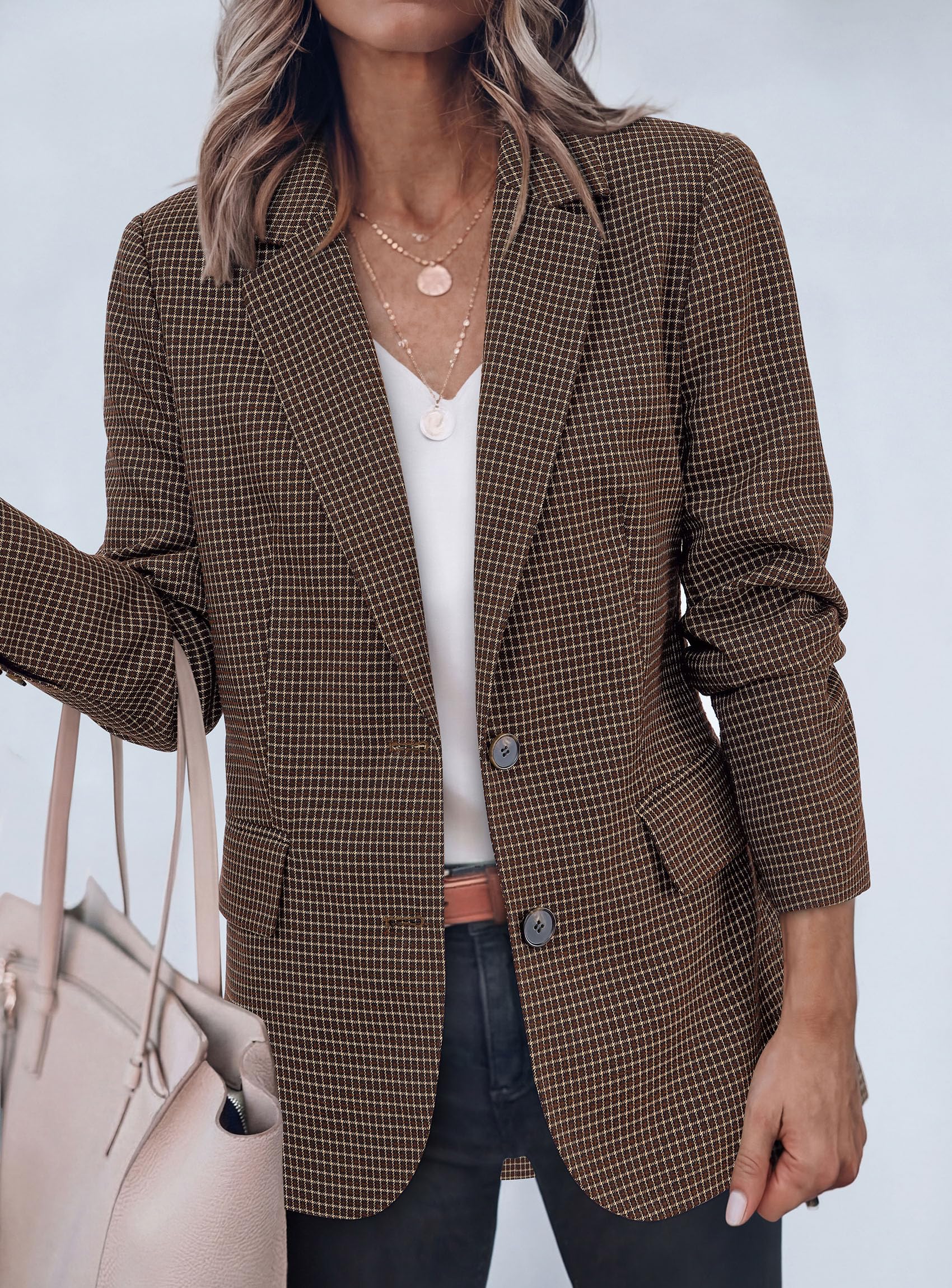 PRETTYGARDEN Fall Blazers for Women Business Casual | Long Sleeve Plaid Houndstooth, Notch Lapel Pockets, Oversized Blazer Outerwear, Trendy Suit Jackets, 2026 Winter Work Outfits thumbnail