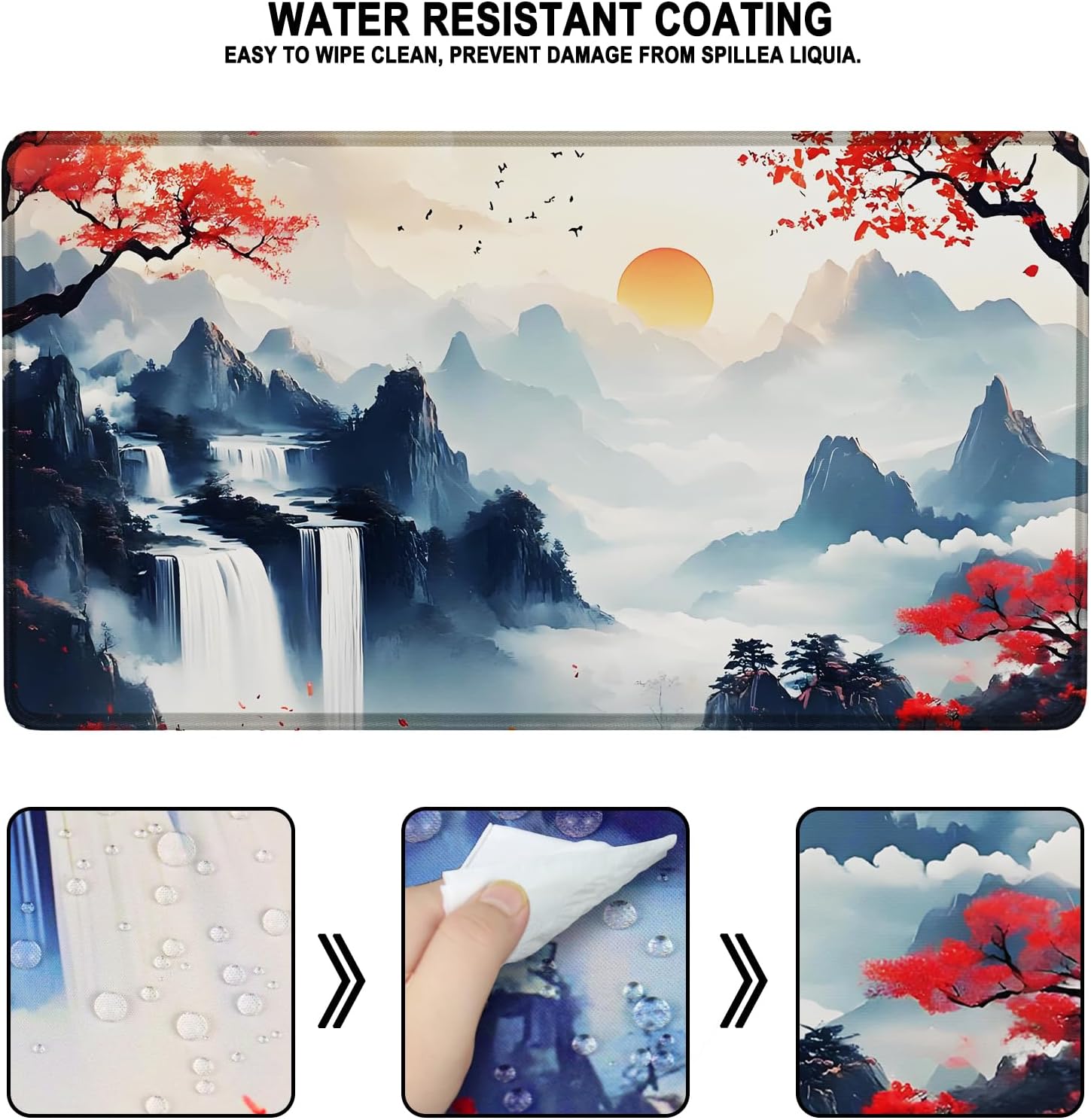 Large Gaming Mousepad, Waterproof Extra Large Mouse Pad with Stitched Edges, 31.5" x 15.7" Non-Slip Rubber Base Office Big Long Keyboard Pad for Office Gamer Home XXL, (Mountains Waters) thumbnail
