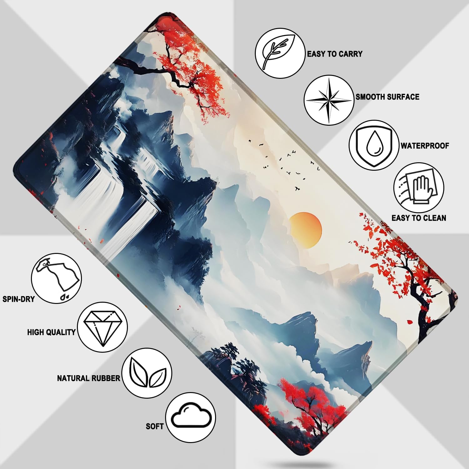 Large Gaming Mousepad, Waterproof Extra Large Mouse Pad with Stitched Edges, 31.5" x 15.7" Non-Slip Rubber Base Office Big Long Keyboard Pad for Office Gamer Home XXL, (Mountains Waters) thumbnail