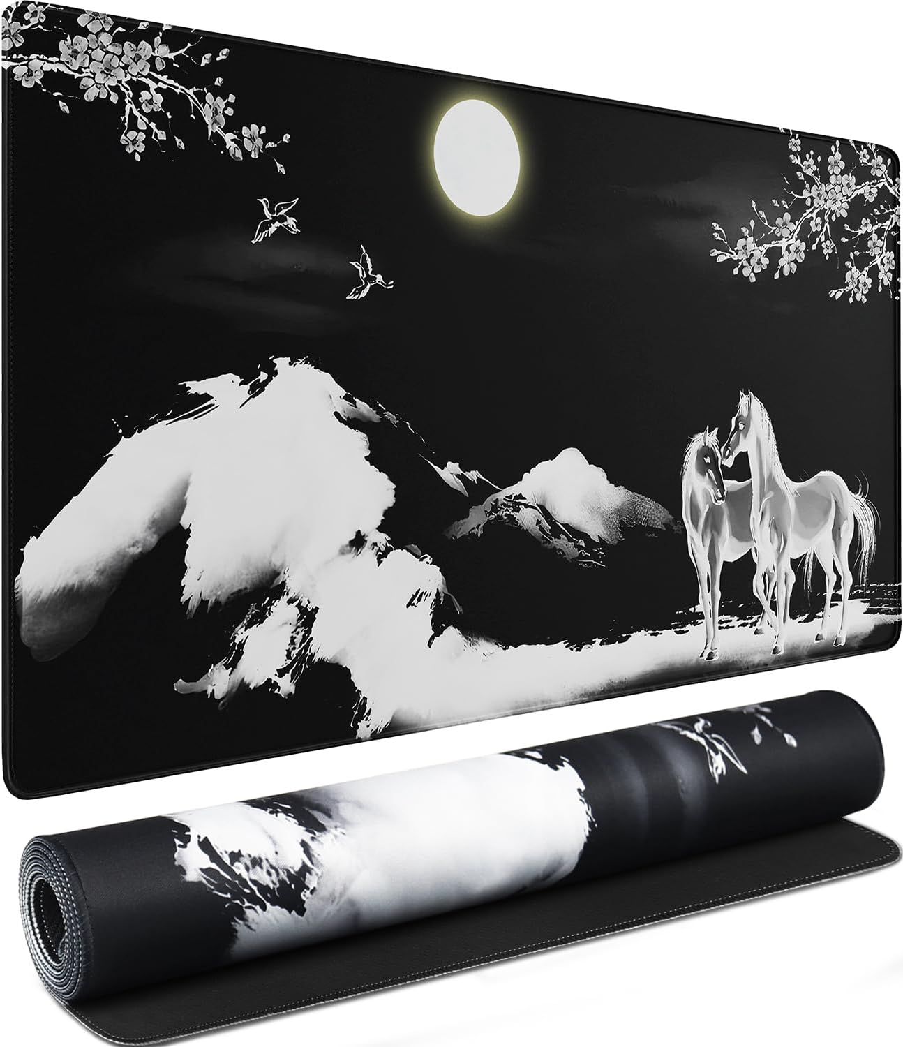 Large Mouse Pad, Waterproof Extra Large Mousepad with Stitched Edges, 31.5" x 15.7" Non-Slip Rubber Base Office Big Long Keyboard Pad for Office Gamer Home XXL, (Horse)