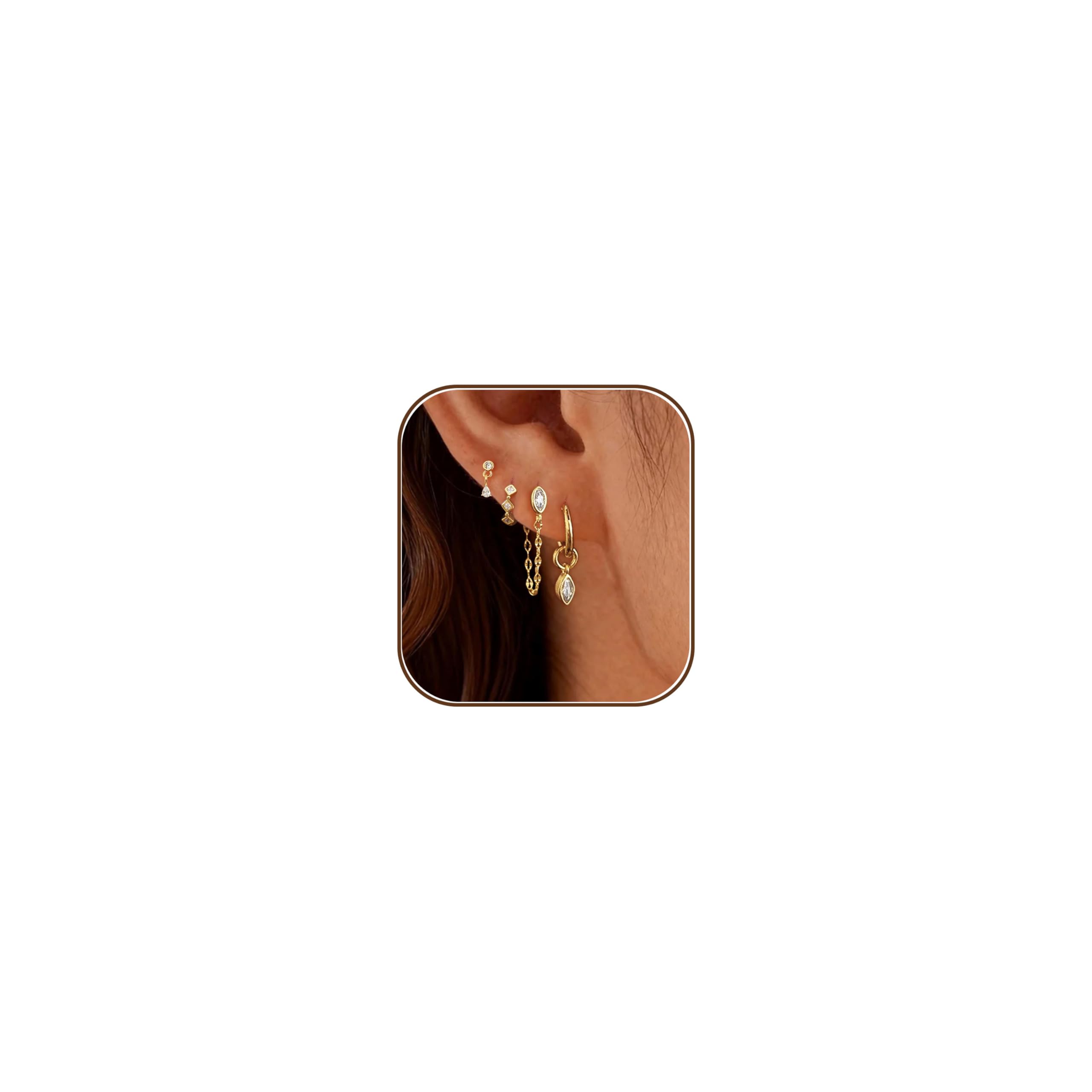 Earring Stacks for Women,Dainty 14k Gold Plated Chain Earrings Set Hypoallergenic Cute Small Huggie Hoop Earrings for Women Trendy Fashion Dangle Drop Earrings Summer Prom Jewelry Set