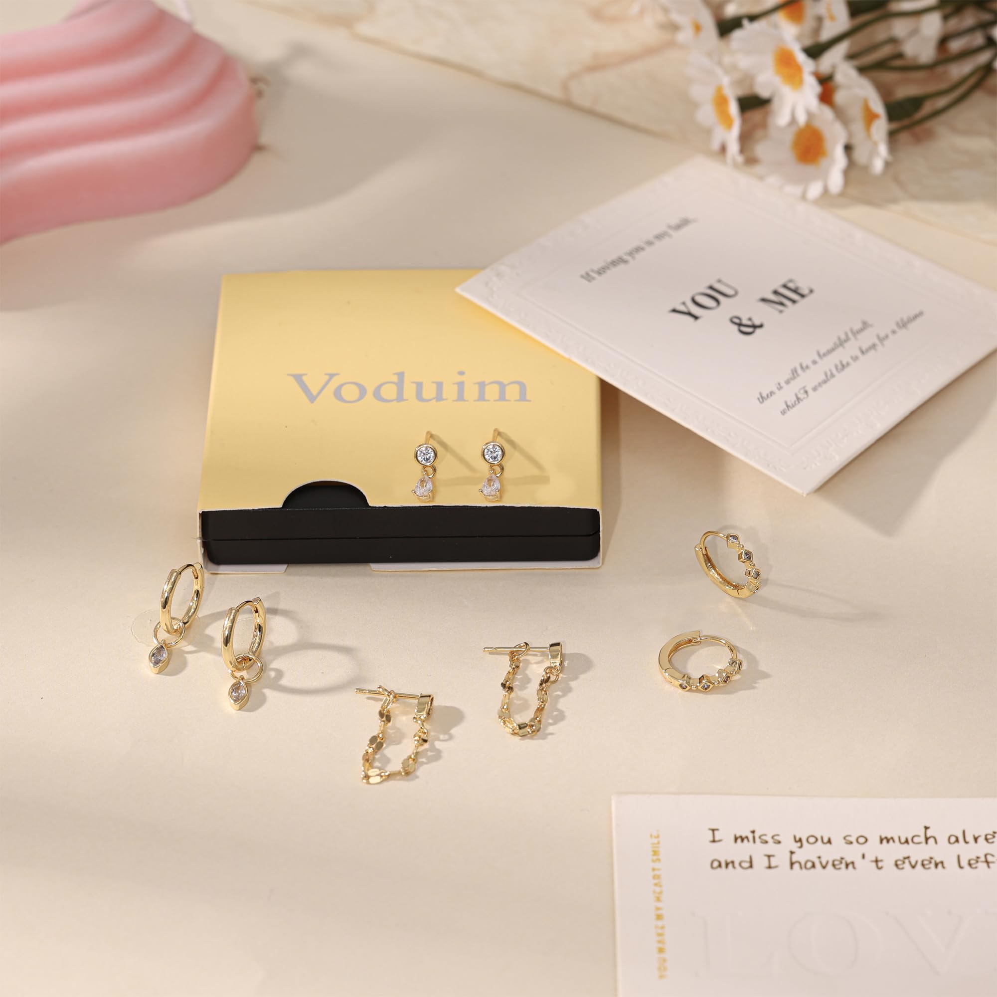 Earring Stacks for Women,Dainty 14k Gold Plated Chain Earrings Set Hypoallergenic Cute Small Huggie Hoop Earrings for Women Trendy Fashion Dangle Drop Earrings Summer Prom Jewelry Set thumbnail