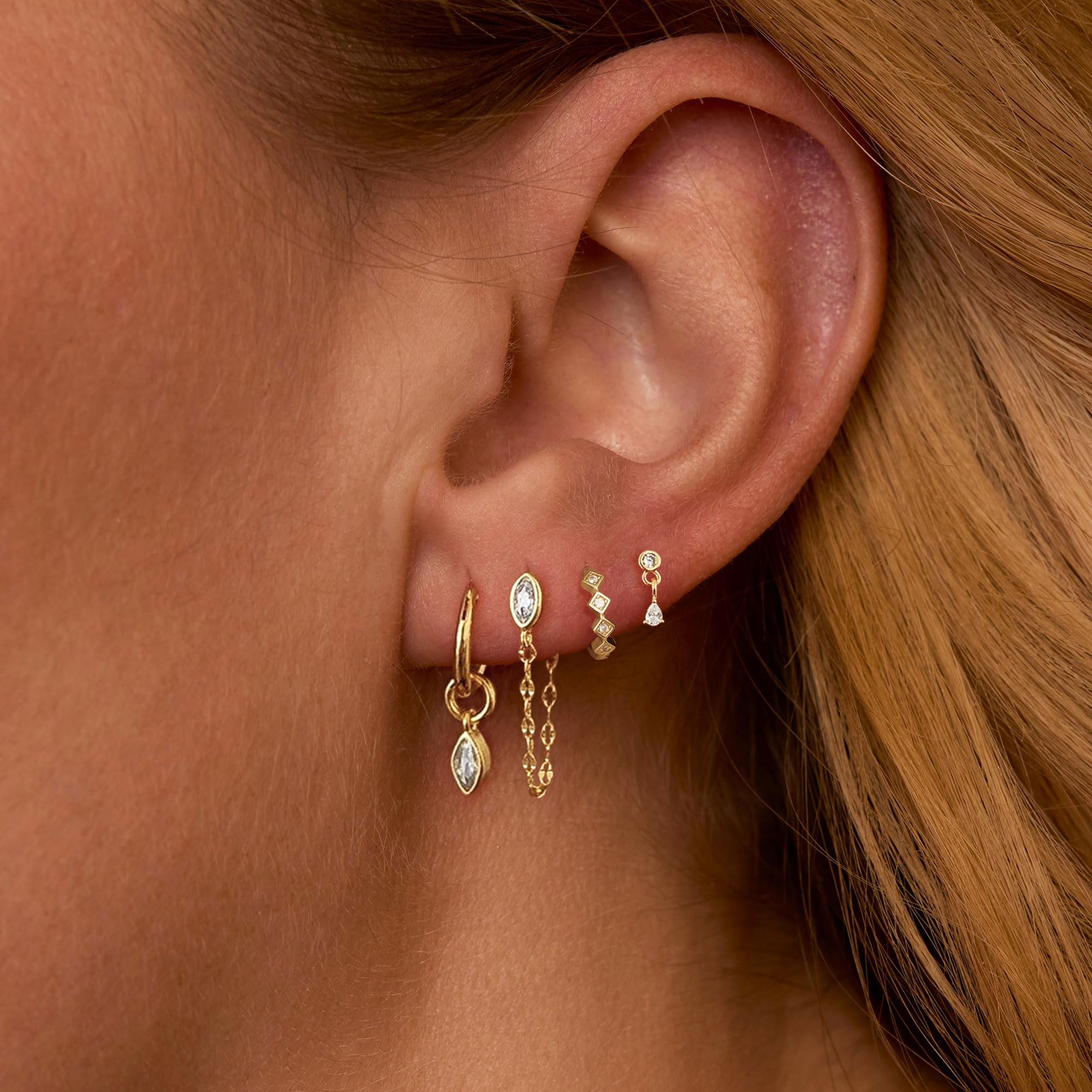Earring Stacks for Women,Dainty 14k Gold Plated Chain Earrings Set Hypoallergenic Cute Small Huggie Hoop Earrings for Women Trendy Fashion Dangle Drop Earrings Summer Prom Jewelry Set thumbnail