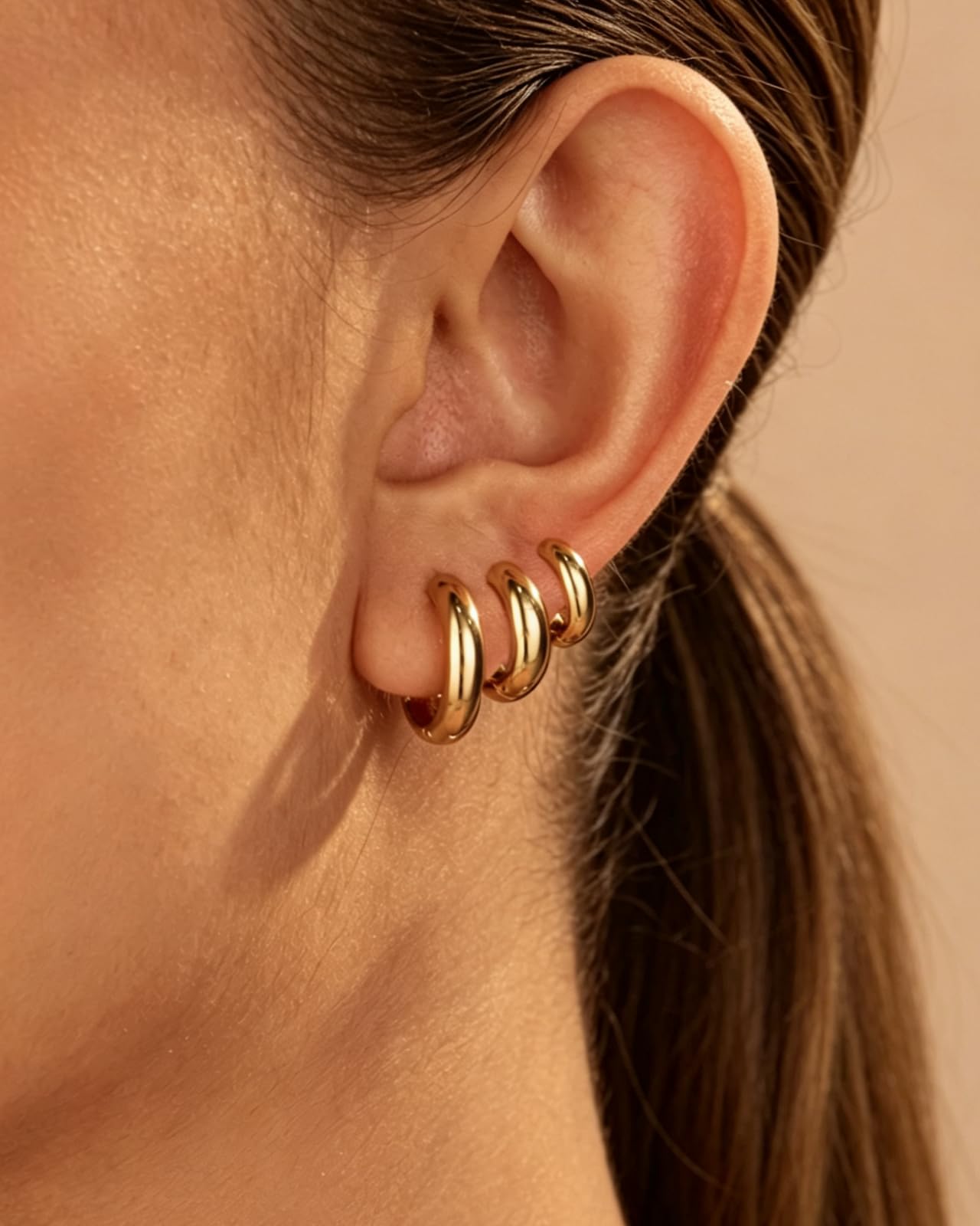 316L Surgical Stainless Steel 3Pairs 14K Gold Plated Hoop Earrings Set for Women Chunky Earring Hypoallergenic Small Huggie Hoops Lightweight Trendy Hoop Earrings Stacks for Multiple Piercing thumbnail