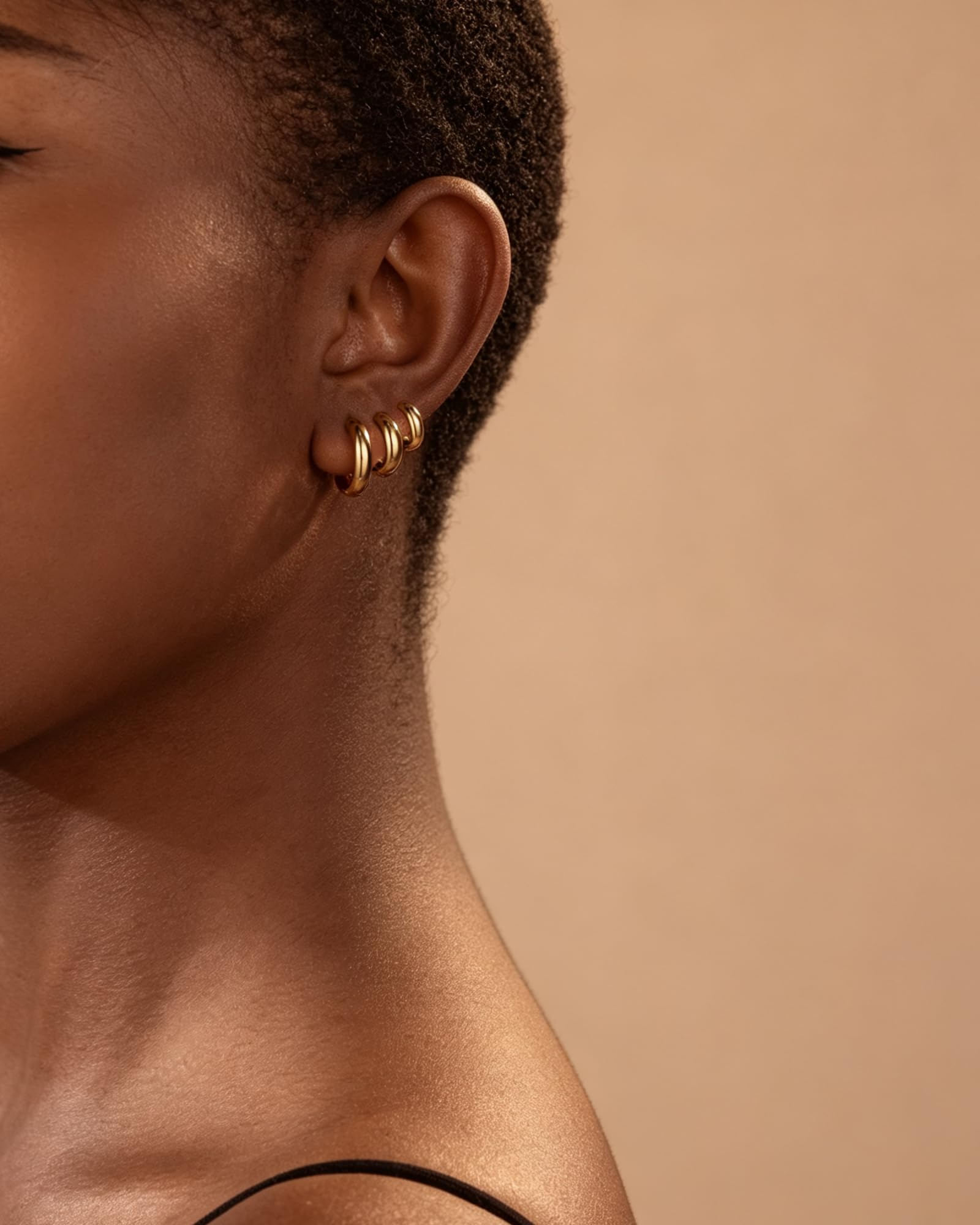 316L Surgical Stainless Steel 3Pairs 14K Gold Plated Hoop Earrings Set for Women Chunky Earring Hypoallergenic Small Huggie Hoops Lightweight Trendy Hoop Earrings Stacks for Multiple Piercing thumbnail