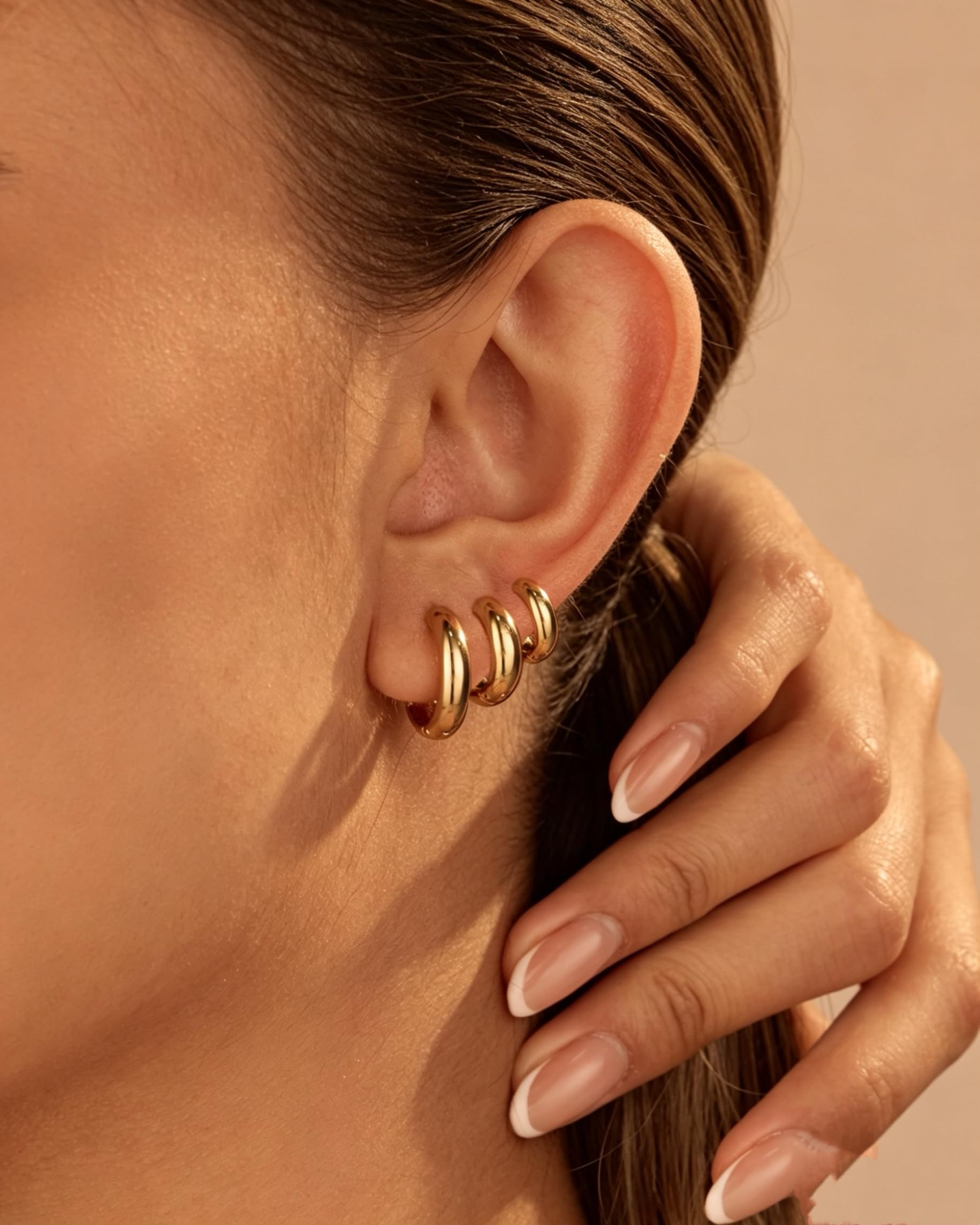 316L Surgical Stainless Steel 3Pairs 14K Gold Plated Hoop Earrings Set for Women Chunky Earring Hypoallergenic Small Huggie Hoops Lightweight Trendy Hoop Earrings Stacks for Multiple Piercing thumbnail