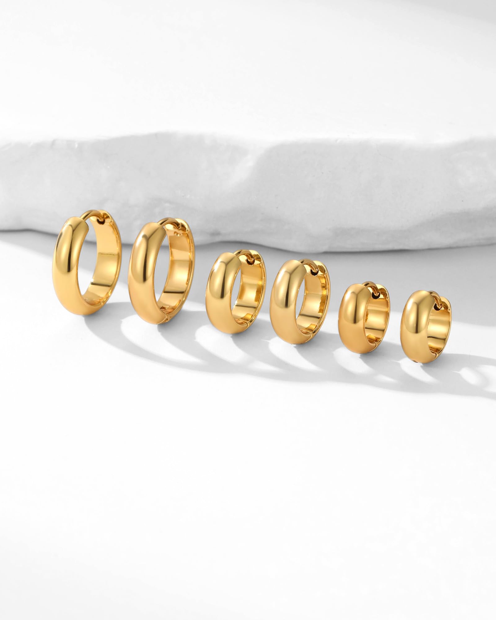 316L Surgical Stainless Steel 3Pairs 14K Gold Plated Hoop Earrings Set for Women Chunky Earring Hypoallergenic Small Huggie Hoops Lightweight Trendy Hoop Earrings Stacks for Multiple Piercing thumbnail
