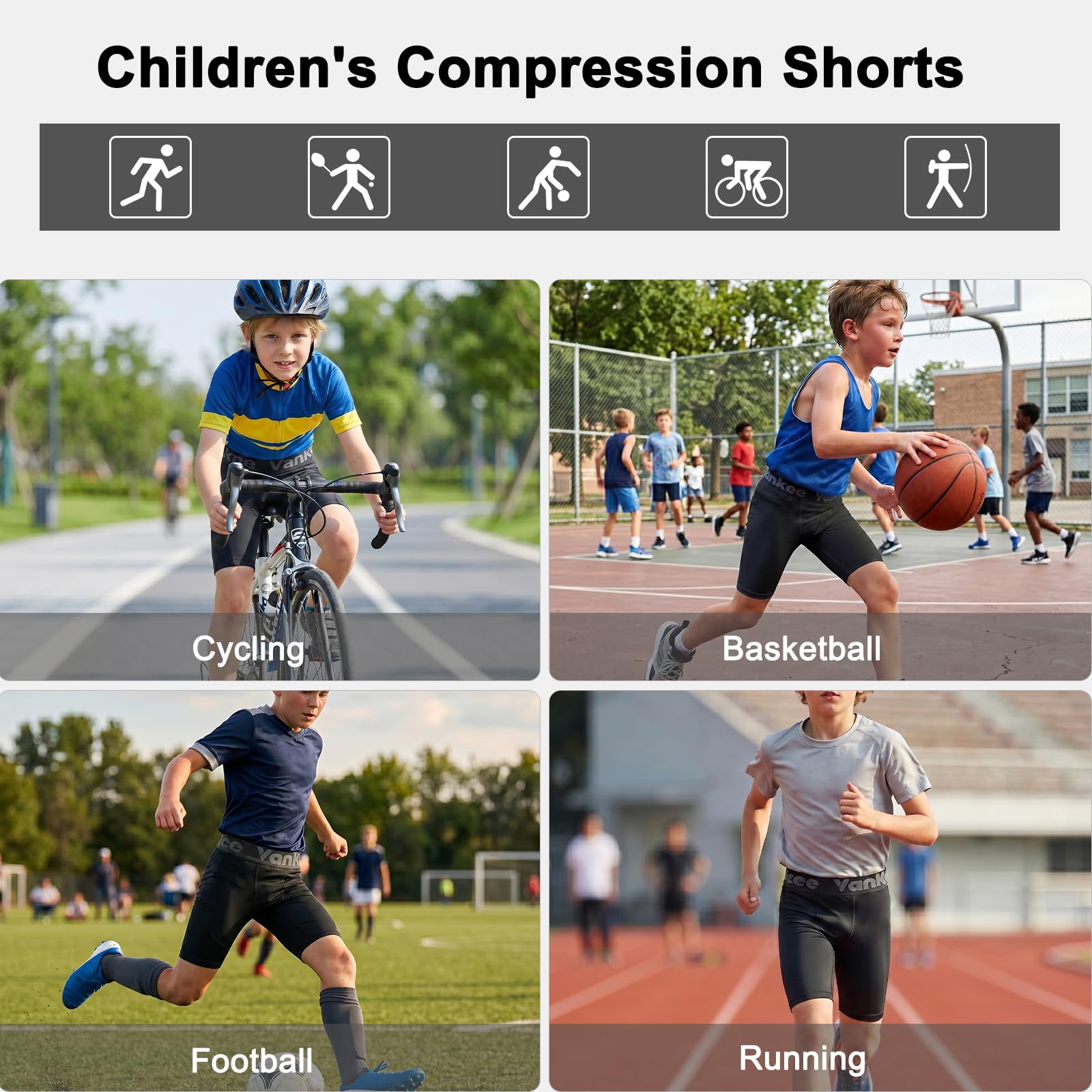Youth Boys Compression Shorts Quick Dry Athletic Base Layer Workout Underwear Sports Gear Pants for Baseball Football thumbnail