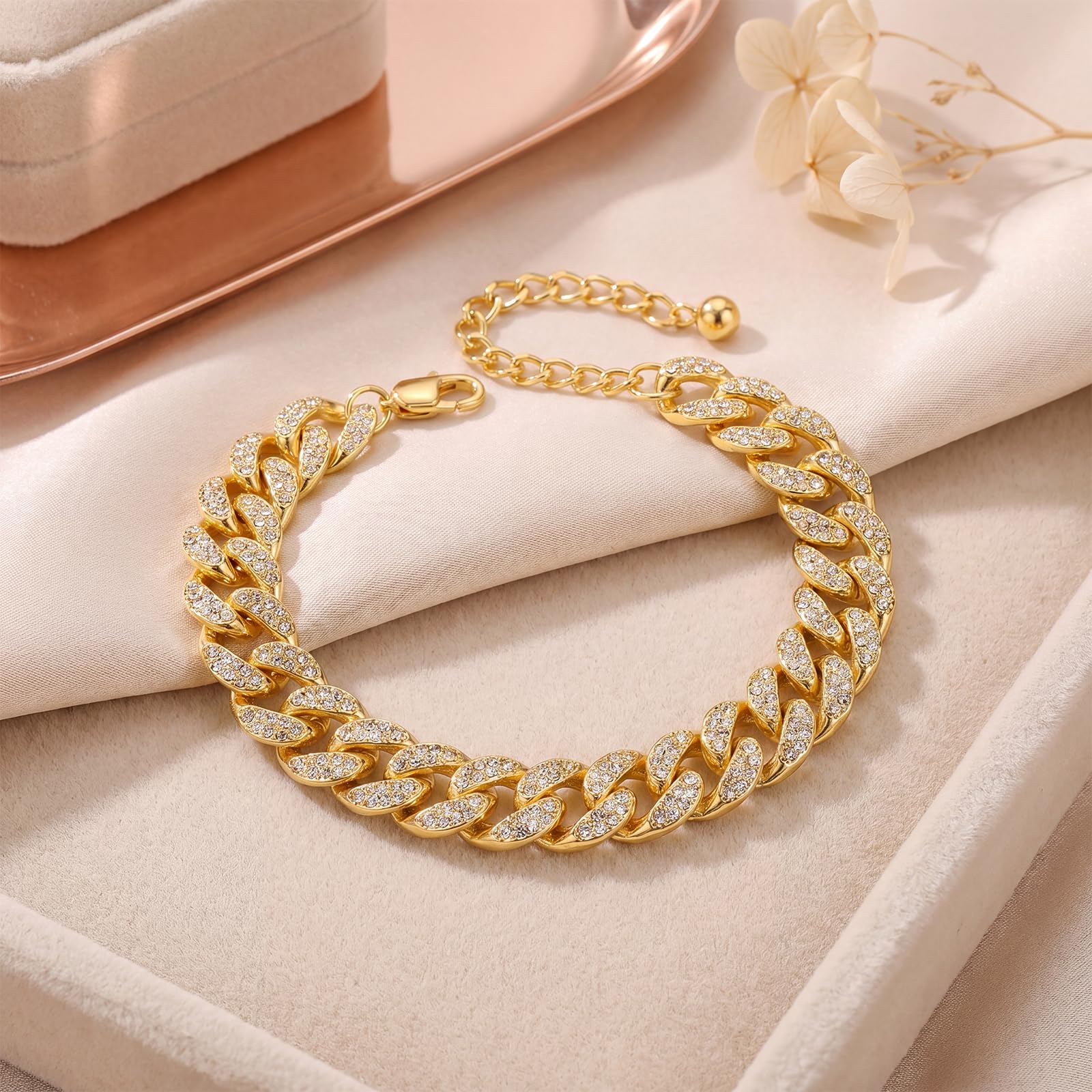 Width-12mm Chunky Cuban Link Ankle Bracelets for Women Waterproof, 18K Gold/Silver Plated Anklets Cubic Zirconia Adjustable Thick Chain Trendy Beach Summer Fashion Jewelry Gift thumbnail