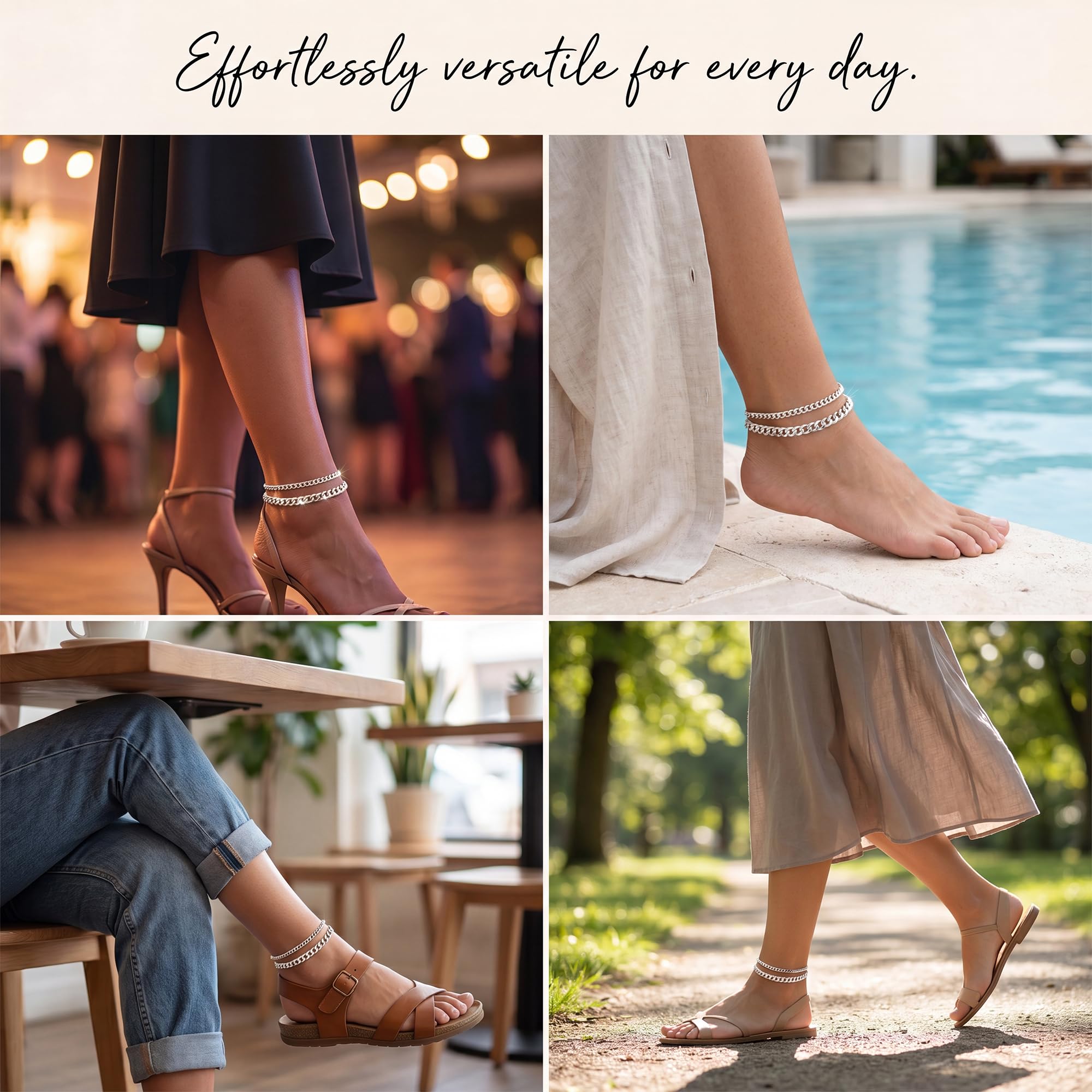 Chunky Cuban Link Ankle Bracelets for Women Waterproof, 14K Gold/Silver Plated Layered Chain Anklets Set Stackable Dainty Ankle Bracelet Trendy Beach Fashion Jewelry Gift thumbnail