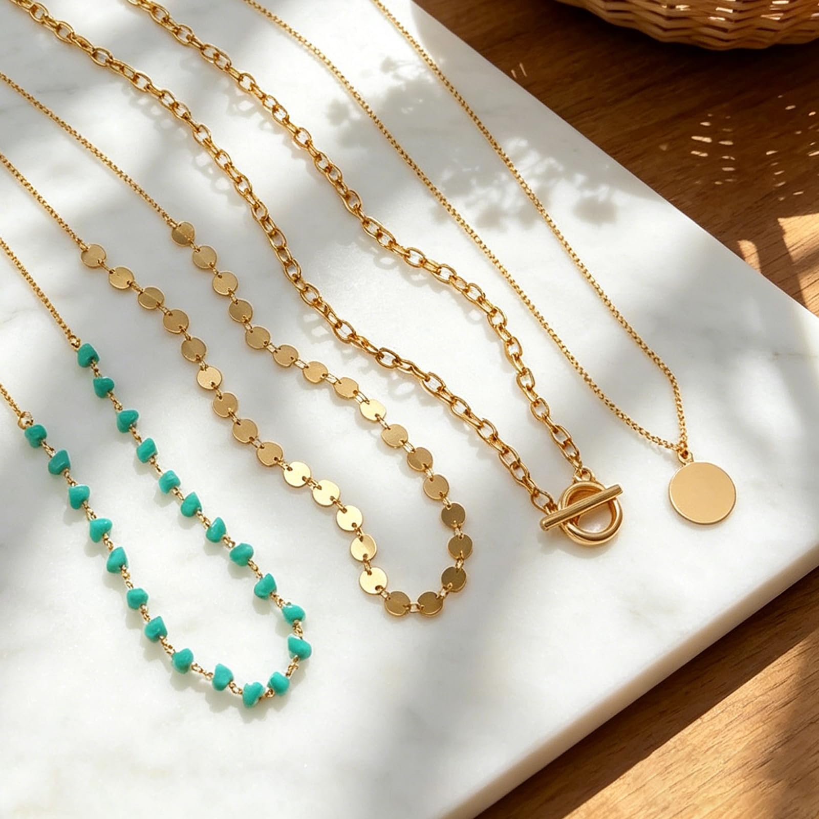 Layered Necklace for Women Western Boho Country Necklace 4-Tier Turquoise Beaded OT Clasp Necklaces Country Concert Accessories for Women thumbnail
