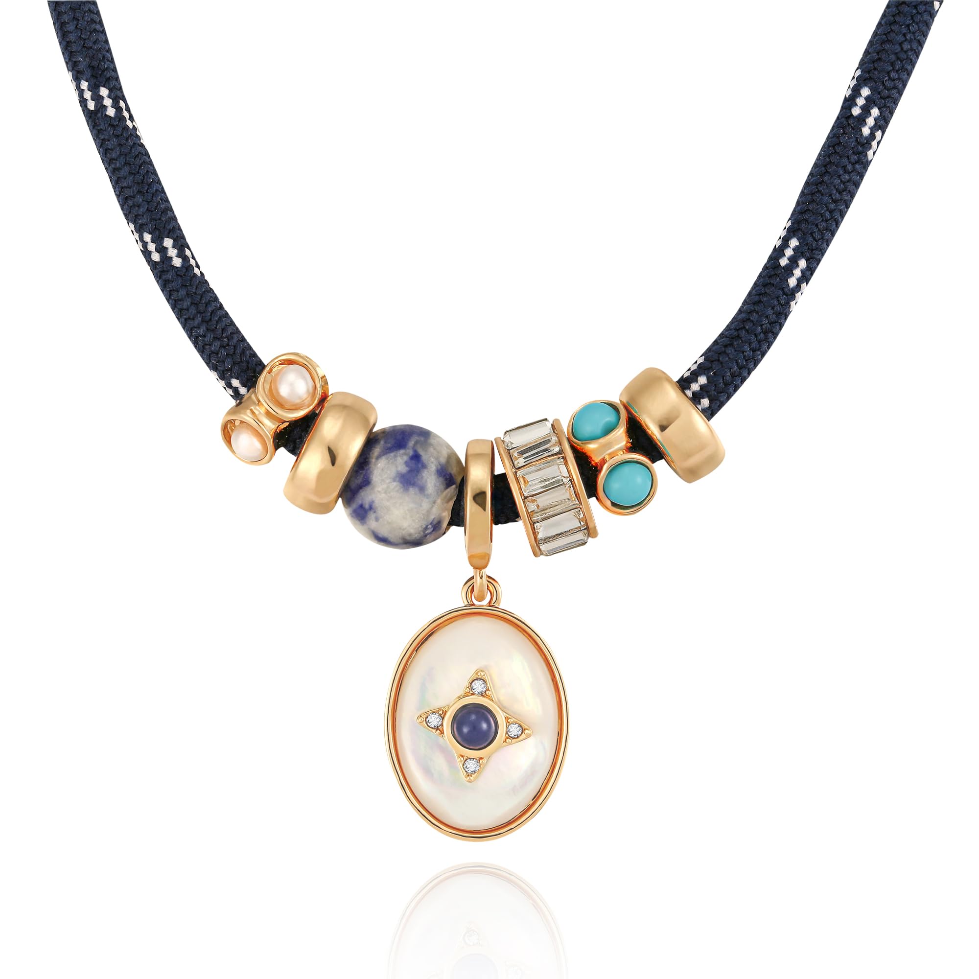 Paracord Rope Necklace with Pendant for Women, Adjustable Leather Cord Choker with Natural Stone & Charms, Trendy Statement Necklaces Summer Jewelry Gifts