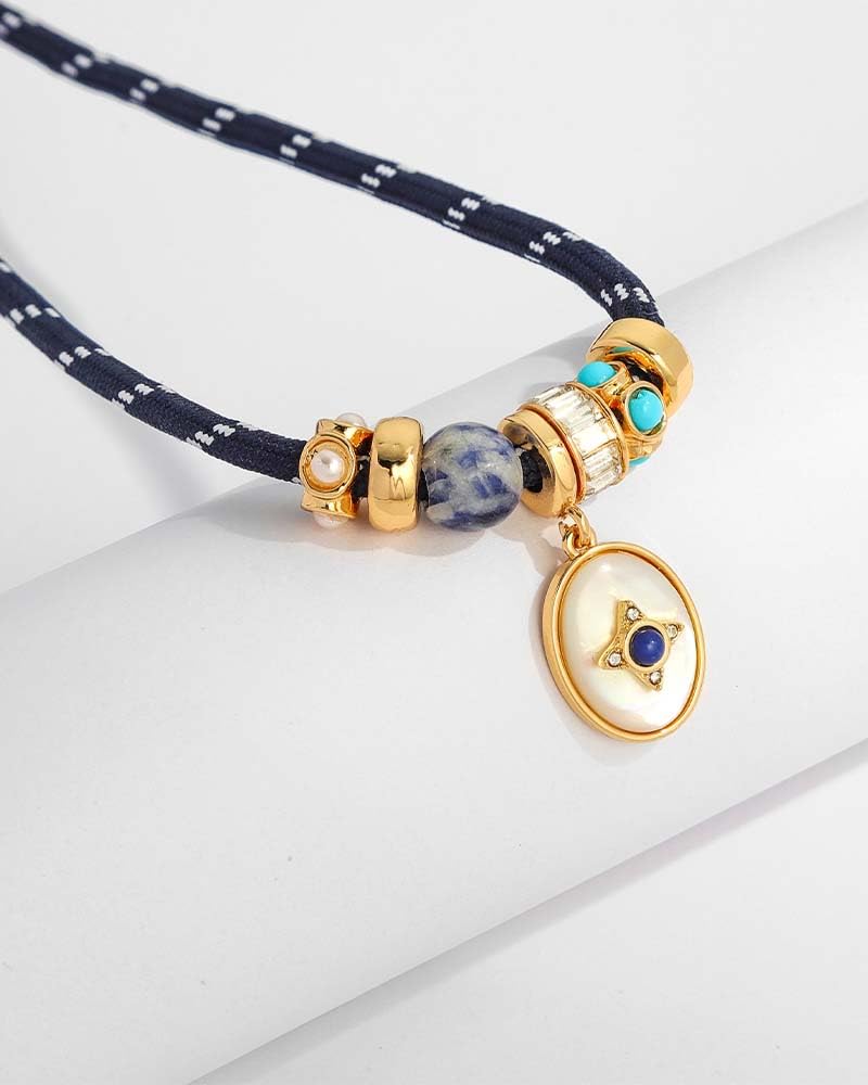 Paracord Rope Necklace with Pendant for Women, Adjustable Leather Cord Choker with Natural Stone & Charms, Trendy Statement Necklaces Summer Jewelry Gifts thumbnail