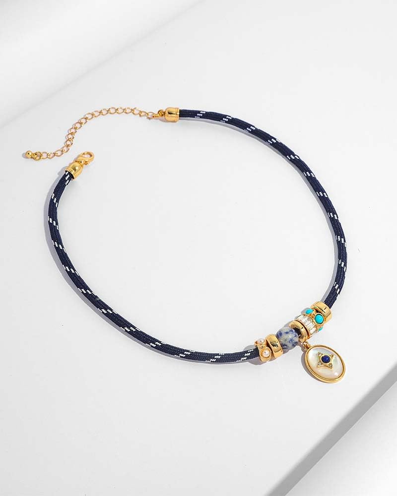 Paracord Rope Necklace with Pendant for Women, Adjustable Leather Cord Choker with Natural Stone & Charms, Trendy Statement Necklaces Summer Jewelry Gifts thumbnail