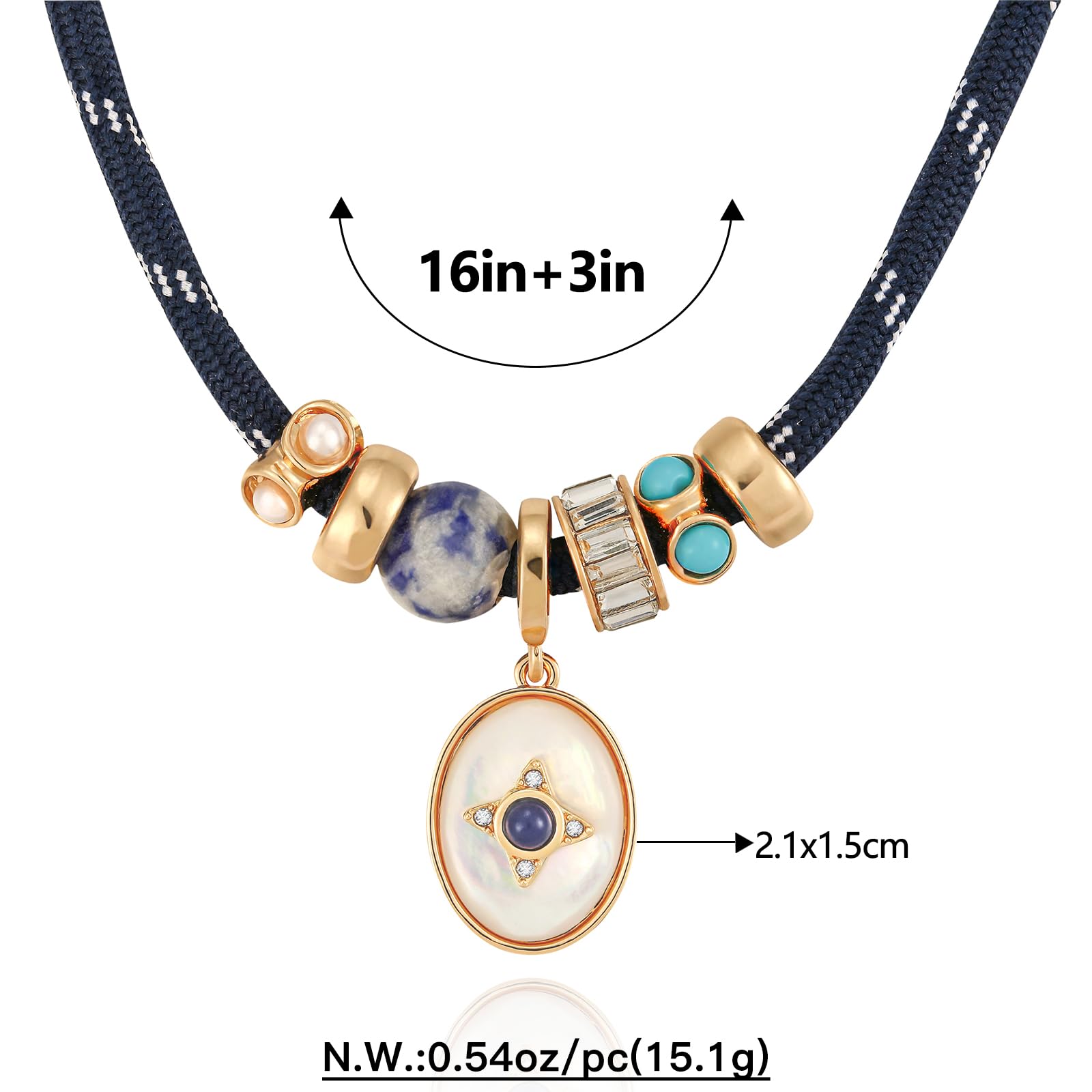 Paracord Rope Necklace with Pendant for Women, Adjustable Leather Cord Choker with Natural Stone & Charms, Trendy Statement Necklaces Summer Jewelry Gifts thumbnail