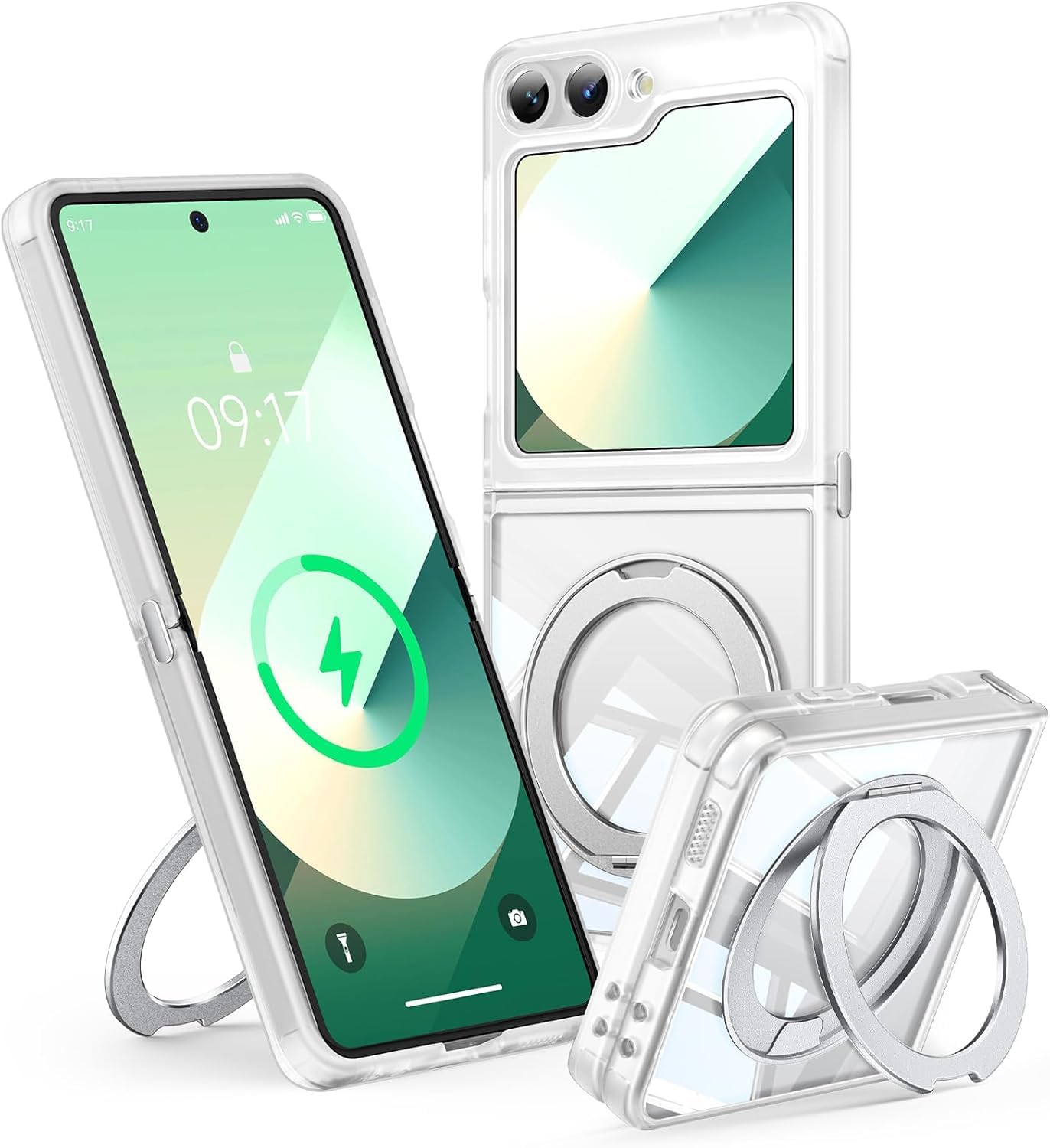 【360°Spin Magnetic Stand】 Case for Galaxy Z Flip 6/5 【Fit for MagSafe & Pixelsnap】 Cover with Ring Holder 【No-Yellow Crystal Clear】 Camera Protection Phone Samsung Galaxy Z Flip 6/5 Case - Clear