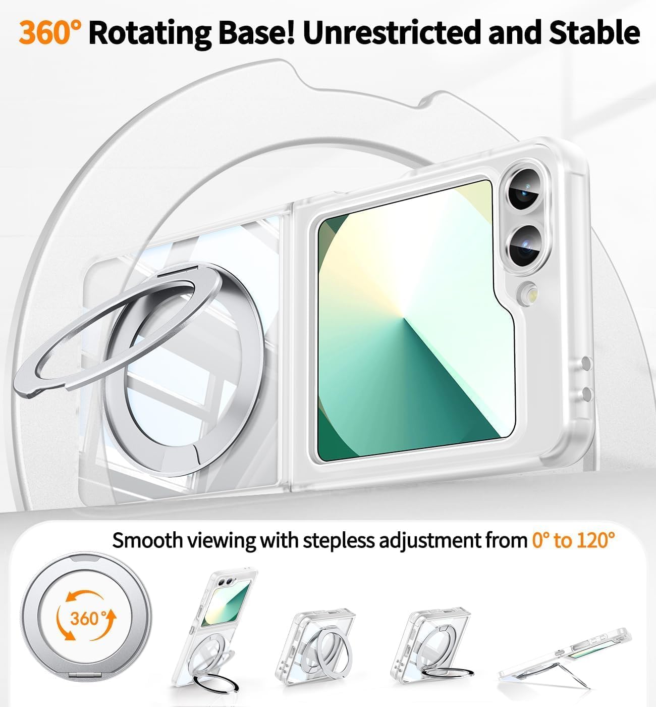 【360°Spin Magnetic Stand】 Case for Galaxy Z Flip 6/5 【Fit for MagSafe & Pixelsnap】 Cover with Ring Holder 【No-Yellow Crystal Clear】 Camera Protection Phone Samsung Galaxy Z Flip 6/5 Case - Clear thumbnail