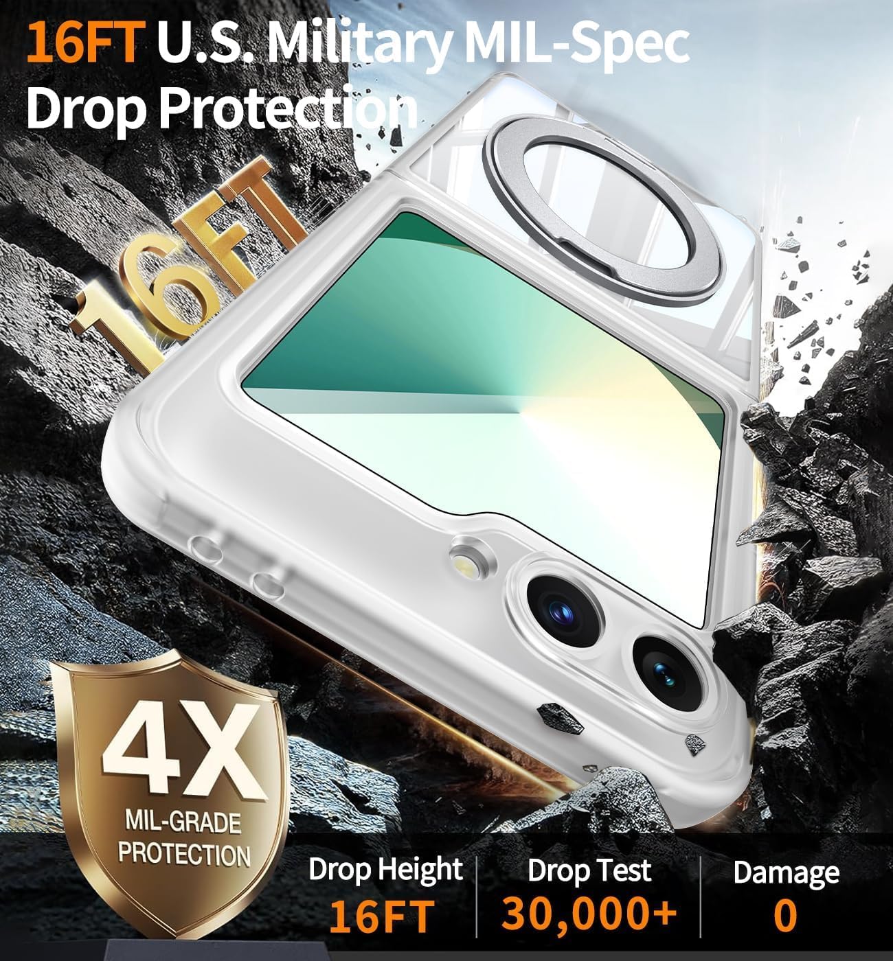 【360°Spin Magnetic Stand】 Case for Galaxy Z Flip 6/5 【Fit for MagSafe & Pixelsnap】 Cover with Ring Holder 【No-Yellow Crystal Clear】 Camera Protection Phone Samsung Galaxy Z Flip 6/5 Case - Clear thumbnail