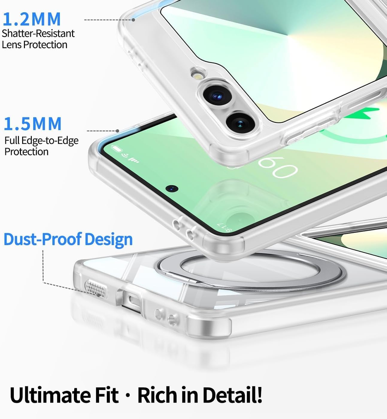 【360°Spin Magnetic Stand】 Case for Galaxy Z Flip 6/5 【Fit for MagSafe & Pixelsnap】 Cover with Ring Holder 【No-Yellow Crystal Clear】 Camera Protection Phone Samsung Galaxy Z Flip 6/5 Case - Clear thumbnail