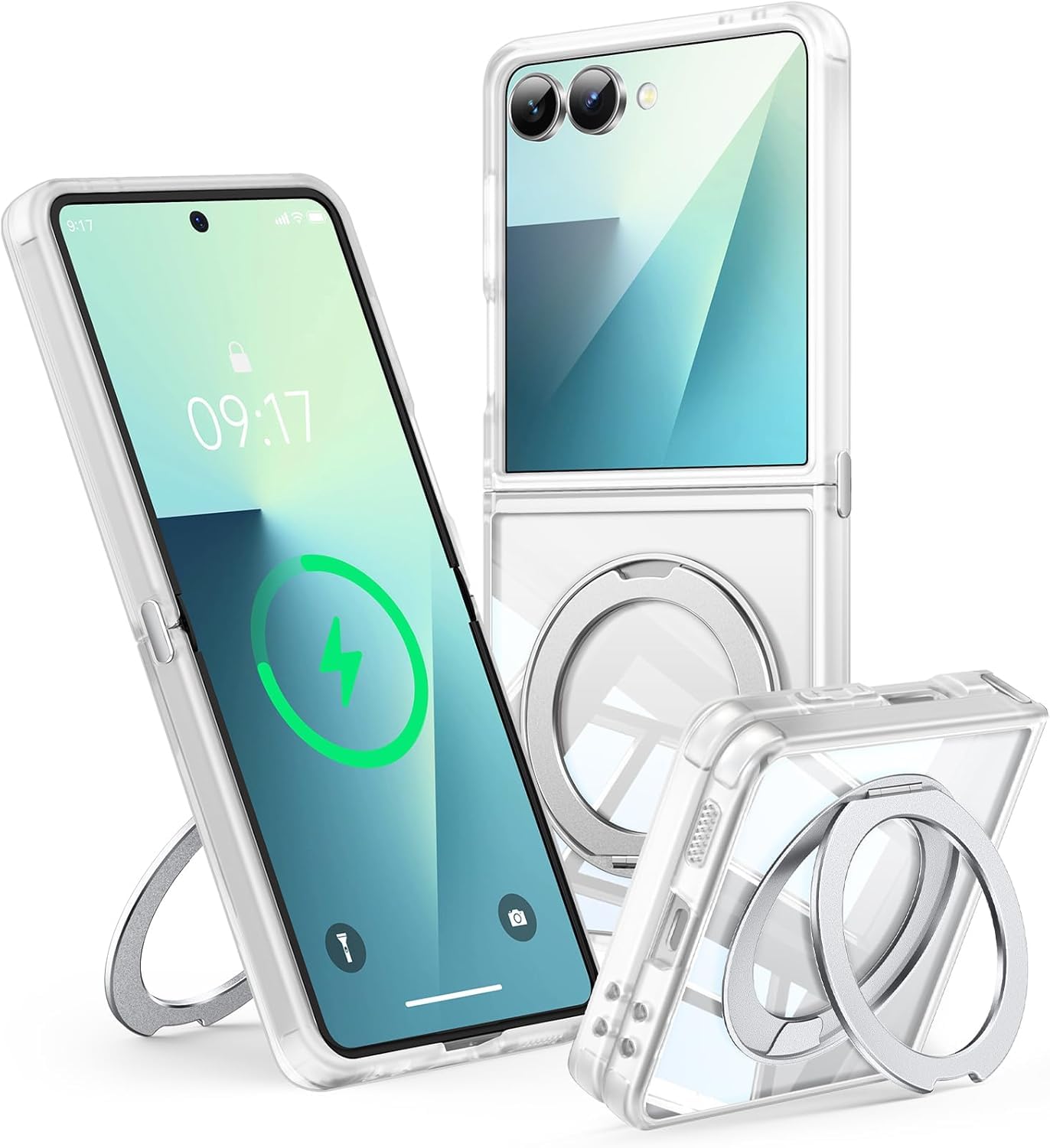 【360°Spin Magnetic Stand】 Case for Galaxy Z Flip 6/5 【Fit for MagSafe & Pixelsnap】 Cover with Ring Holder 【No-Yellow Crystal Clear】 Camera Protection Phone Samsung Galaxy Z Flip 6/5 Case - Clear thumbnail