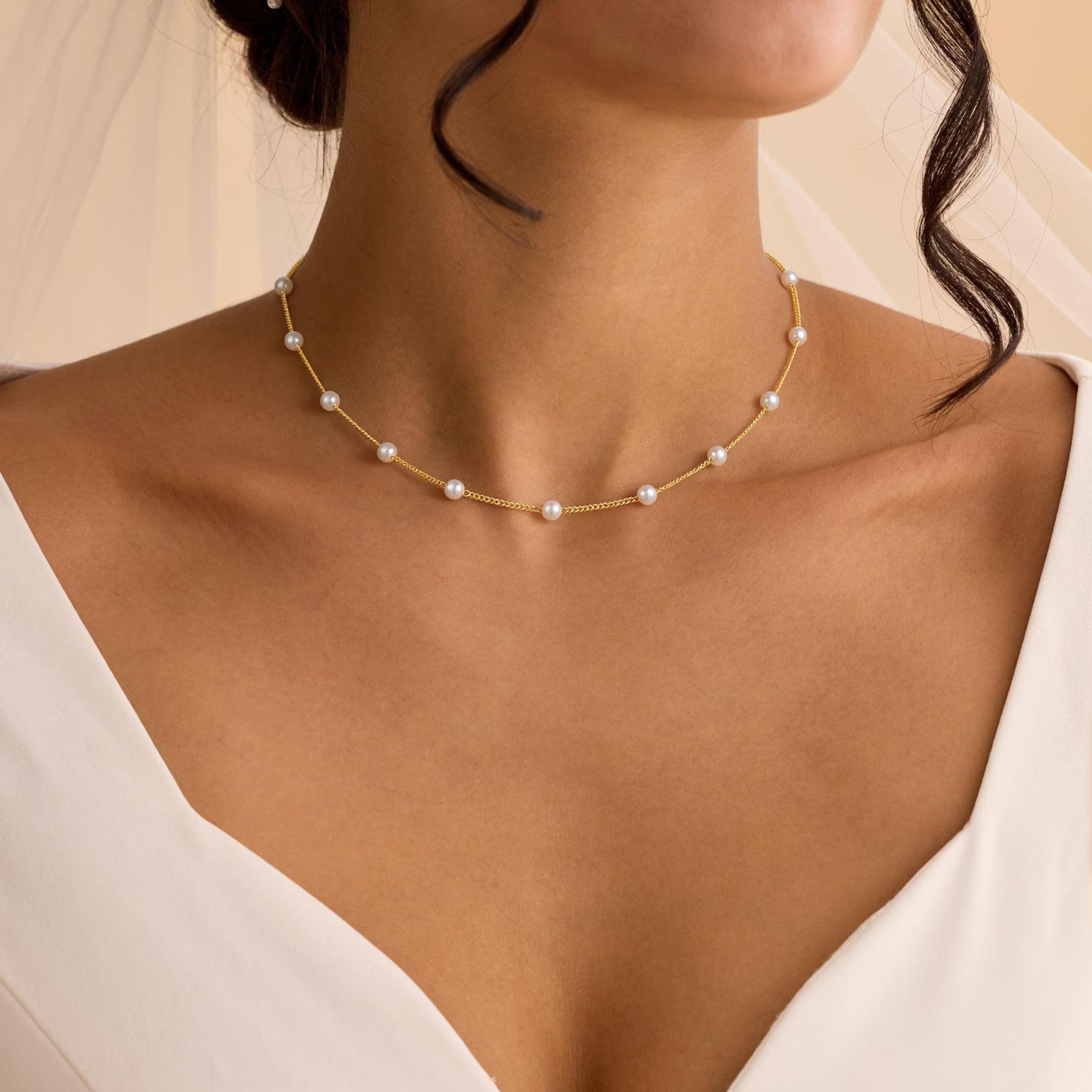 Gold Pearl Necklaces for Women - White Pearls Jewelry Gifts Wedding Bride Bridesmaid Jewelry thumbnail