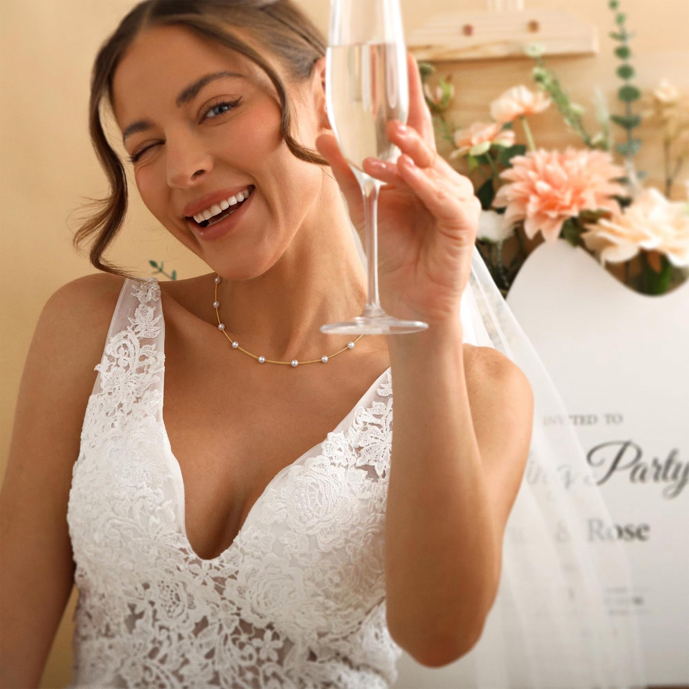 Gold Pearl Necklaces for Women - White Pearls Jewelry Gifts Wedding Bride Bridesmaid Jewelry thumbnail