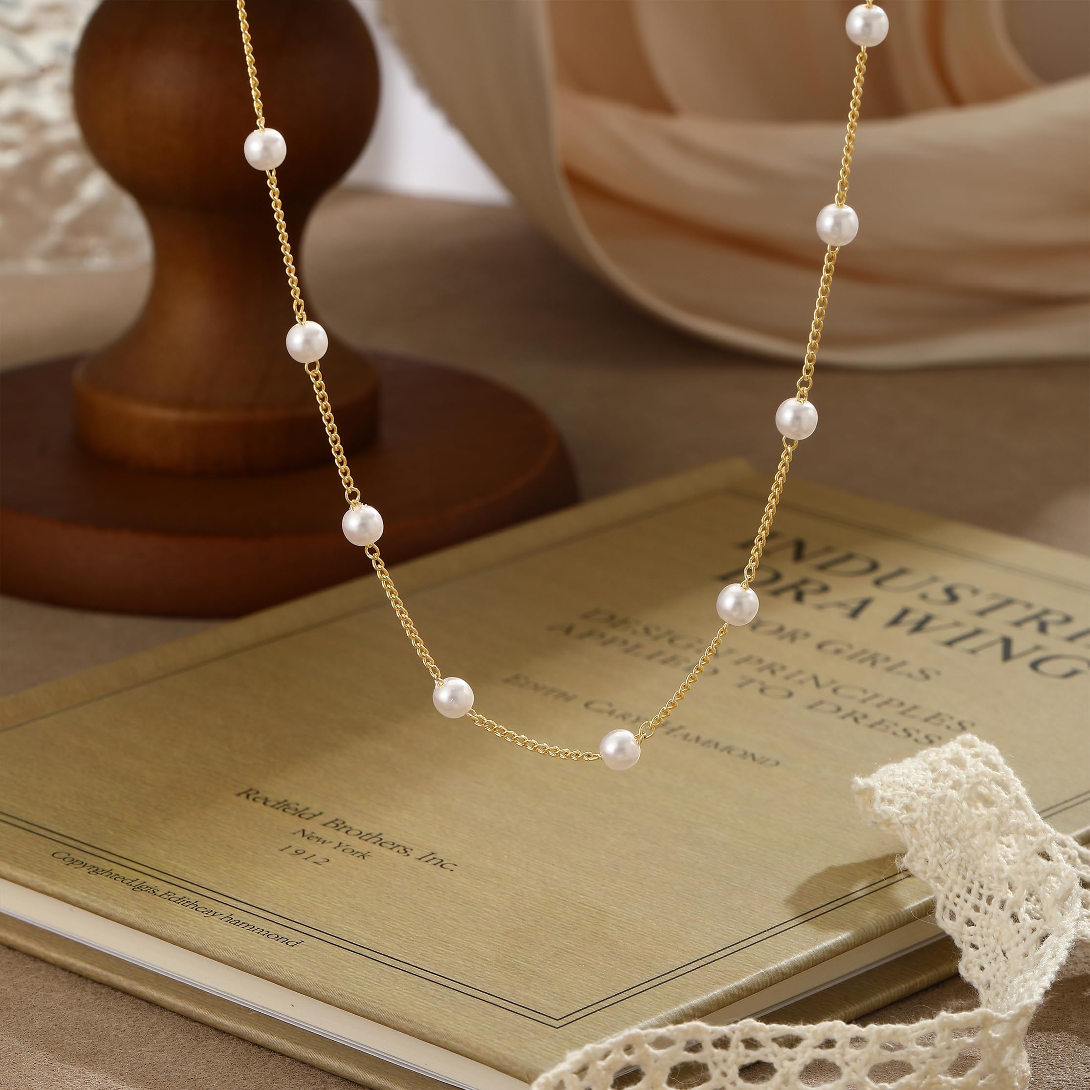 Gold Pearl Necklaces for Women - White Pearls Jewelry Gifts Wedding Bride Bridesmaid Jewelry thumbnail