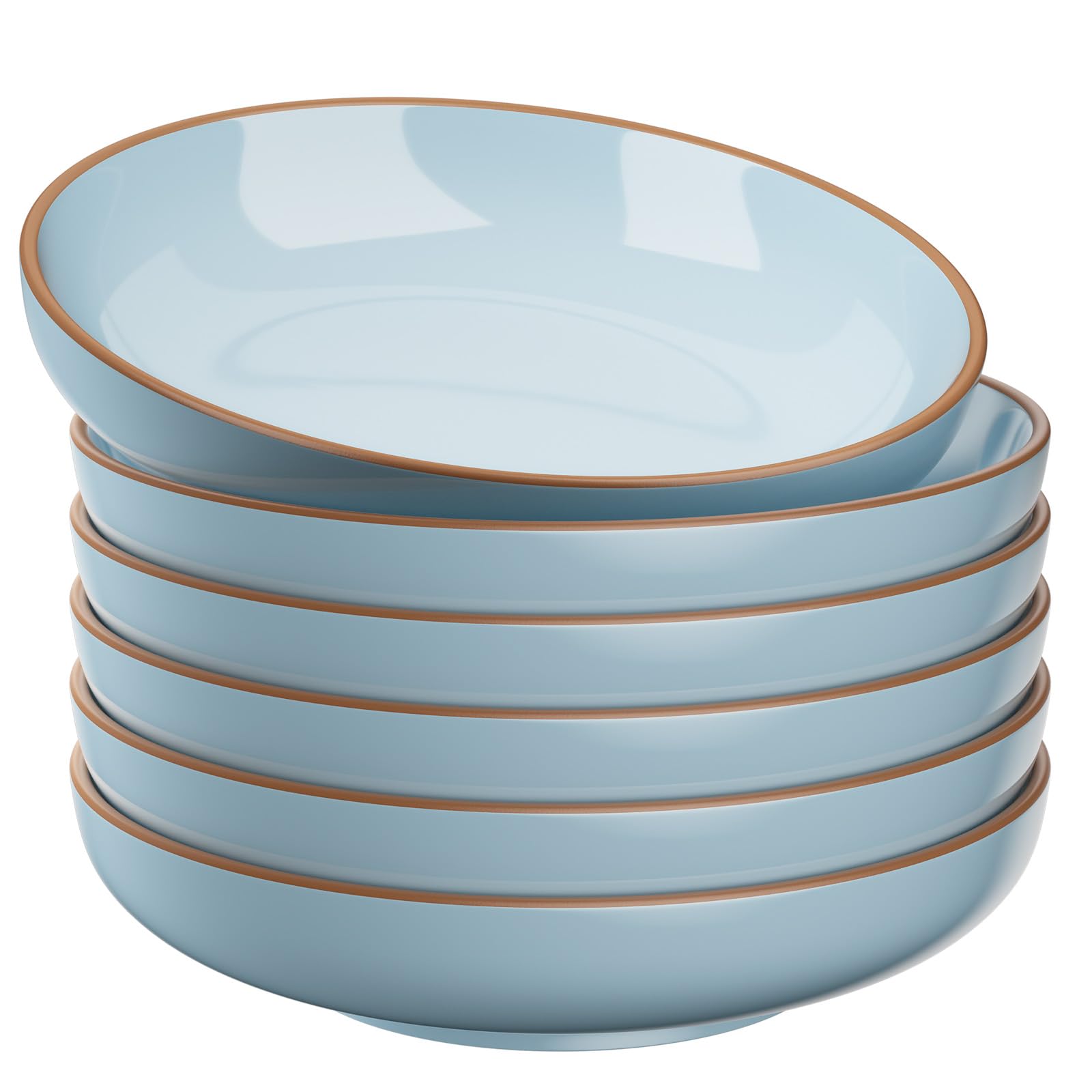 Quatish Pasta Bowls Plates Set of 6, Ceramic Salad Soup Bowls for Dinner