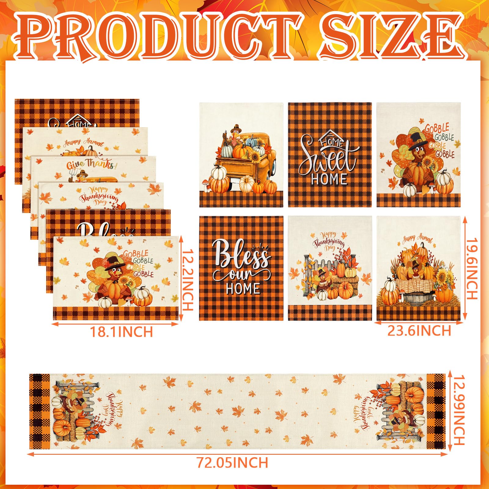 Newtay 13 Pcs Thanksgiving Table Runner Placemat and Dining Chair Cover Set thumbnail